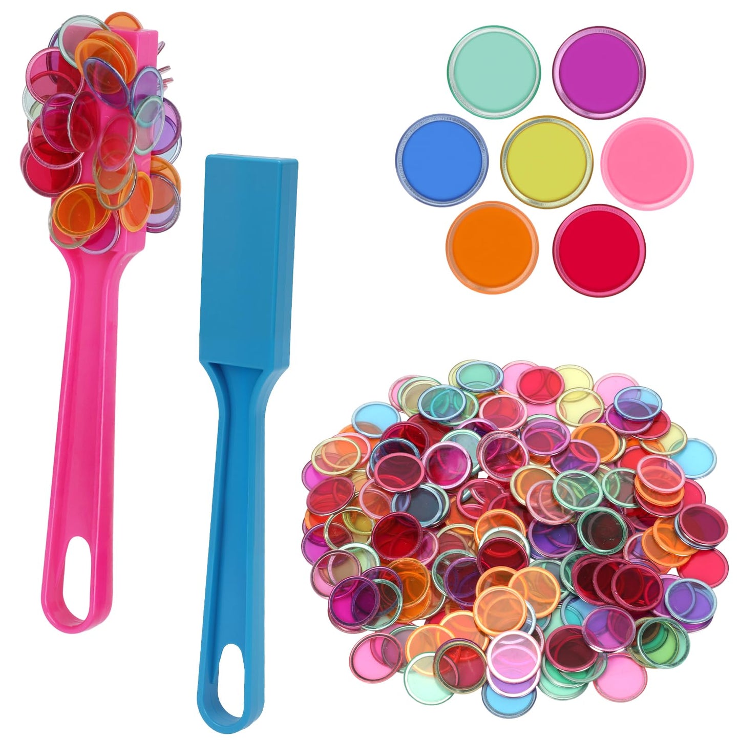 Coopay Magnetic Bingo Wand Chip Set - 2 Pack Magnetic Wands, 200 Colorful Metal Chips for Kids Classroom Science Learning Counting Family Game Night Educational