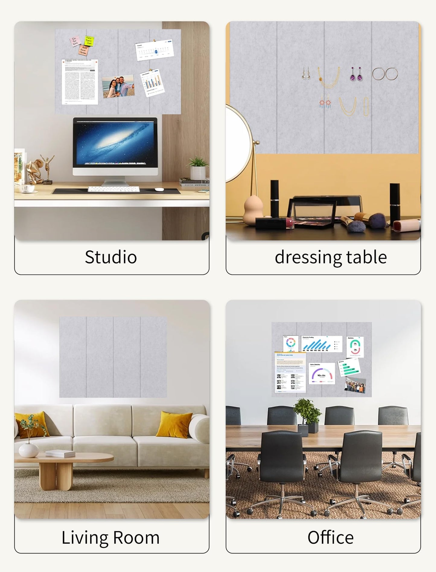 Large Bulletin Board 48"x 24" Cork Boards for Walls, 8 Pack Felt Wall Panels Photo Board, Cork Board for Office Home Pin Board