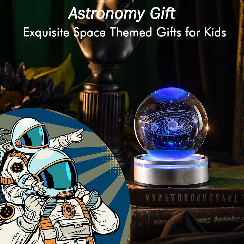 IFOLAINA 3D Solar System Crystal Ball Model Gift Space Astronomy Gift Planets Multicolor Universe Globe Ball Science Astrophysics Gift Night Light Kids Bedroom Adults Gift