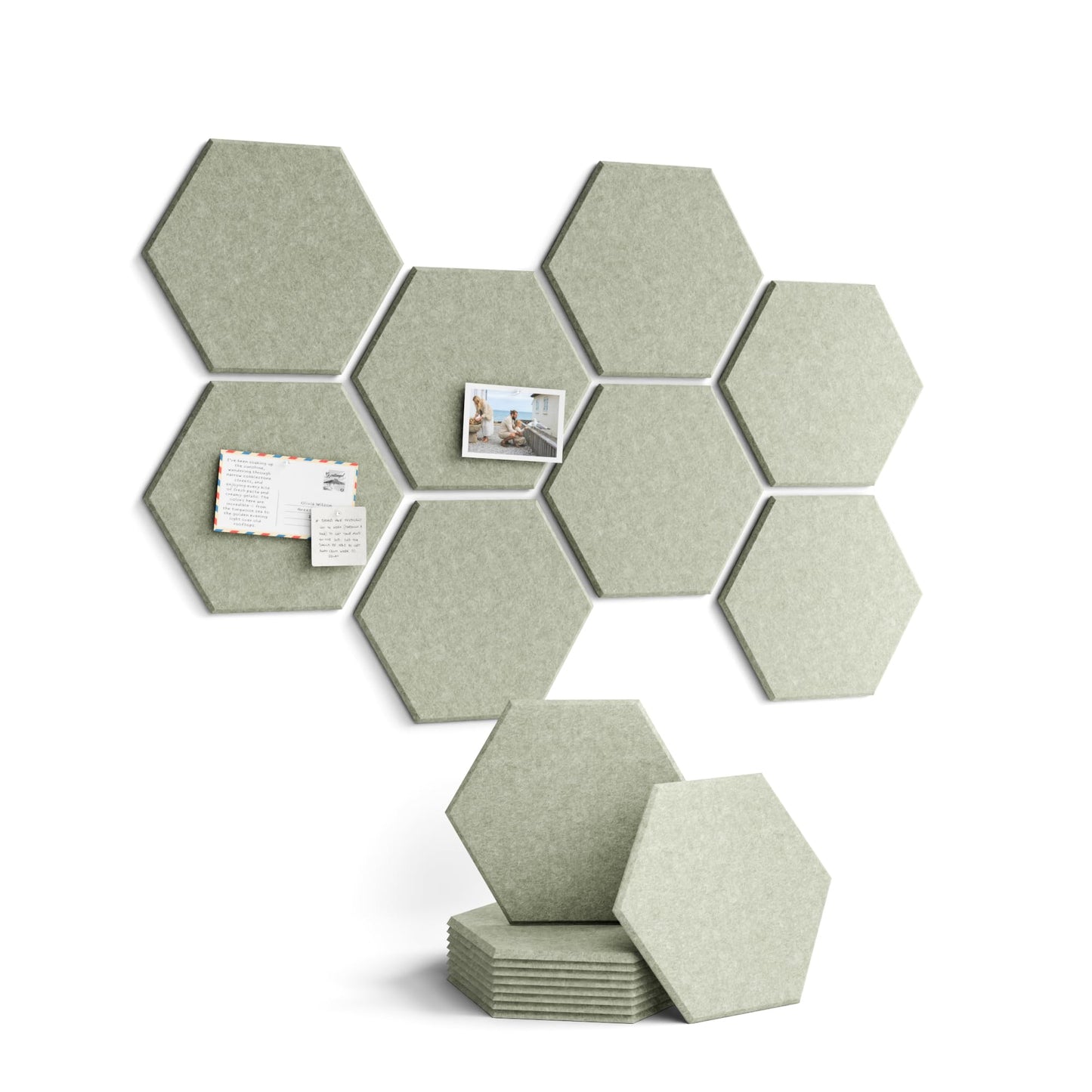 Fluxynara Hexagon Cork Board Alternative for Walls Decor-8-Pack Felt Bulletin Board Tiles,with 30 Pushpins,50 Adhesive Tabs for Office,Classrooms & Home Pin Board Felt Board-Sage