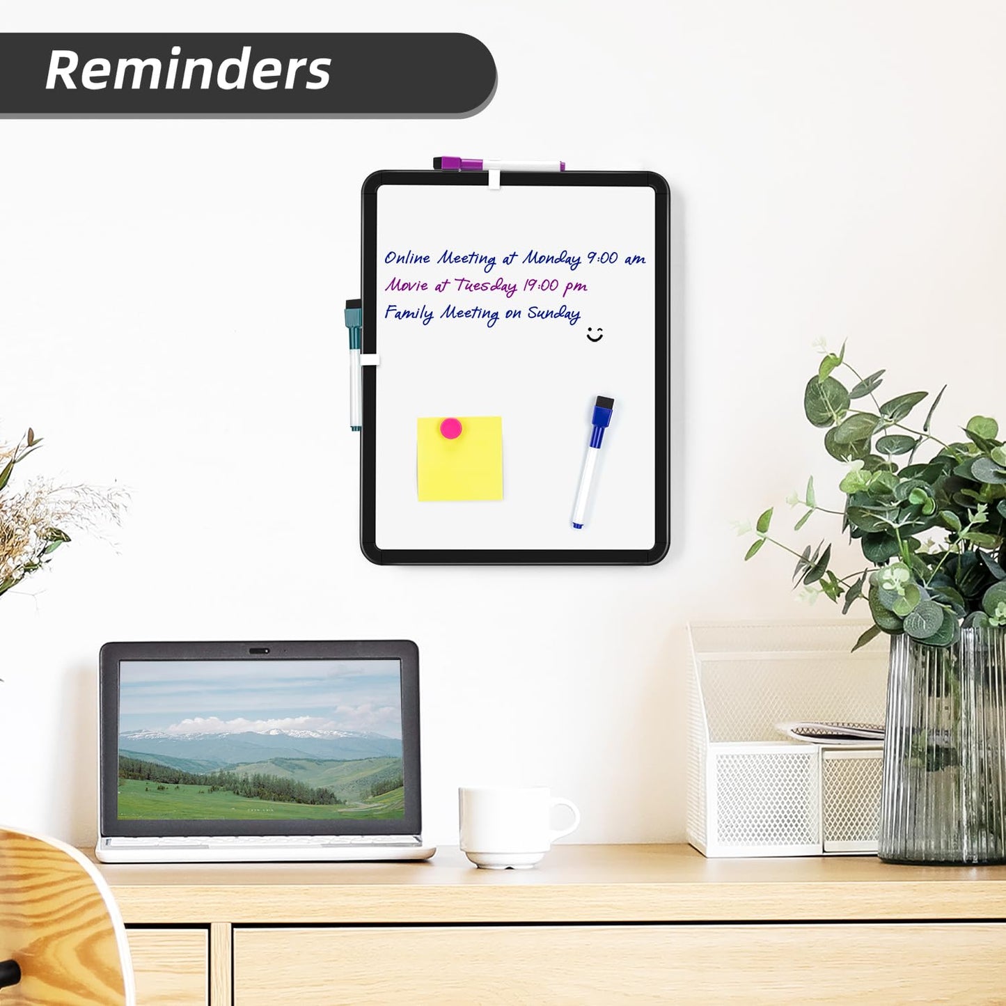 VUSIGN Small White Board Dry Erase, 11''x14'' Magnetic Dry Erase Board, Mini Whiteboard with Markers for Fridge, Wall, Locker, Black