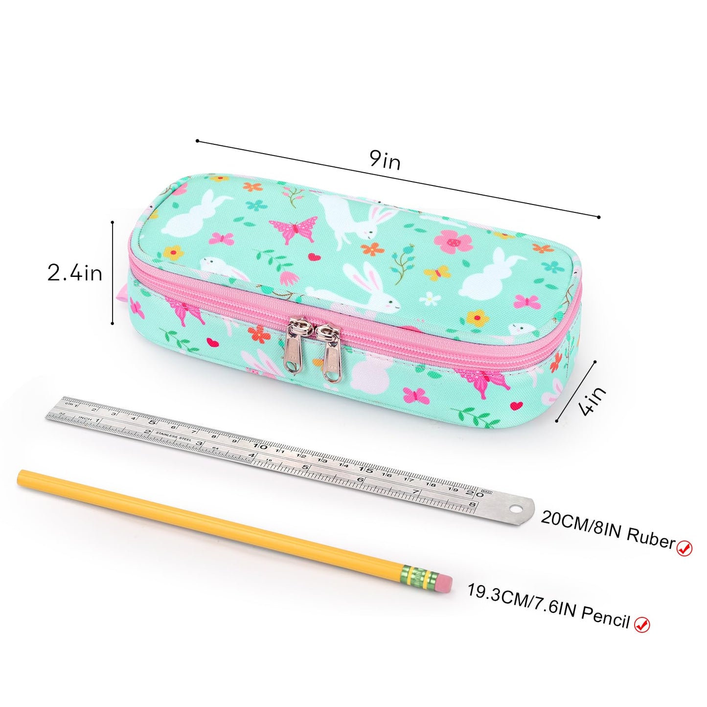 mibasies Girls Pencil Case for Kids, Multi-Slot Pencil Pouch, Rabbit Green