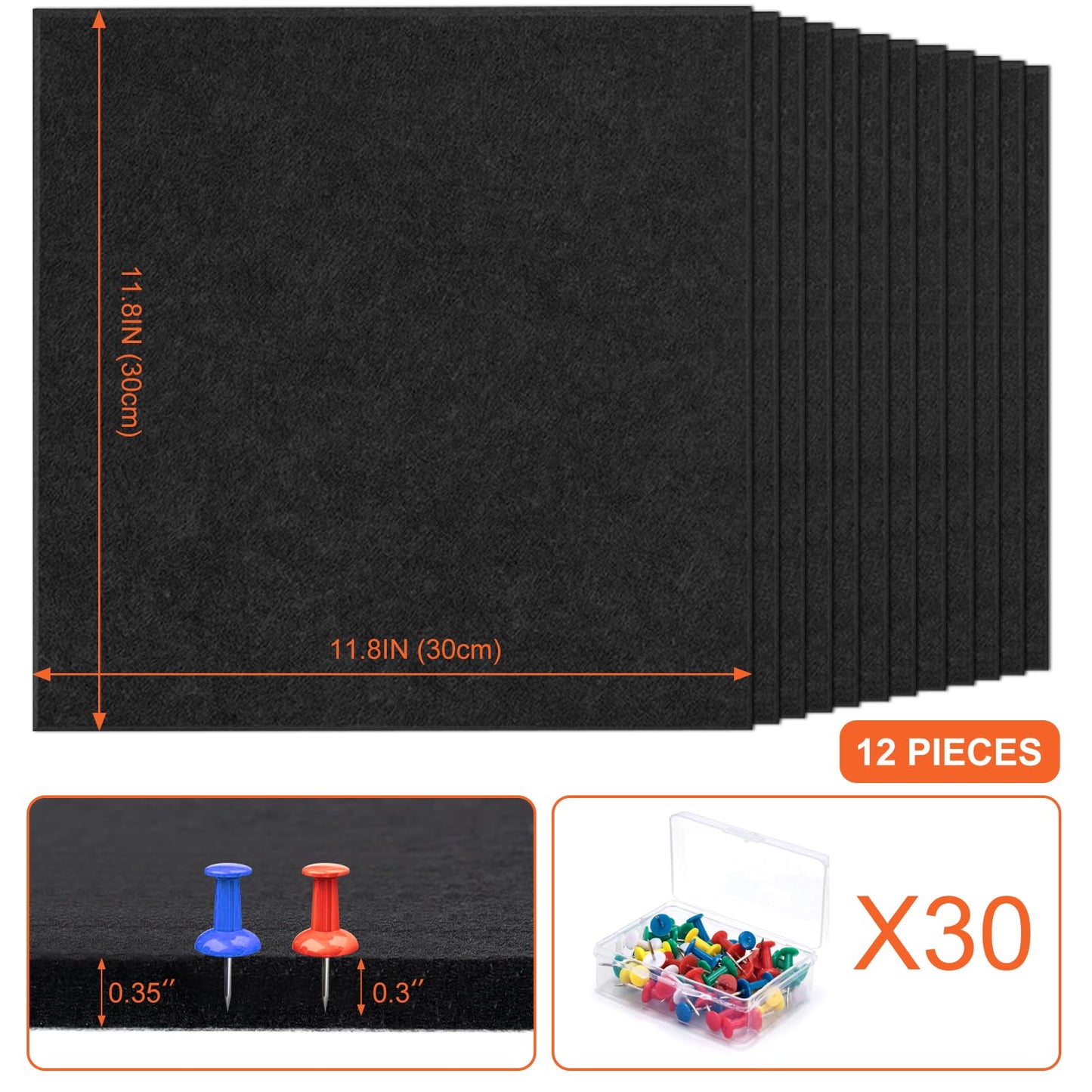 Cork Boards for Walls 48" x 36" Felt Board Alternative, 12 Pack Felt Wall Tiles Bulletin Board, Large Cork Board for Office Pin Board Tack Board Cork Boards