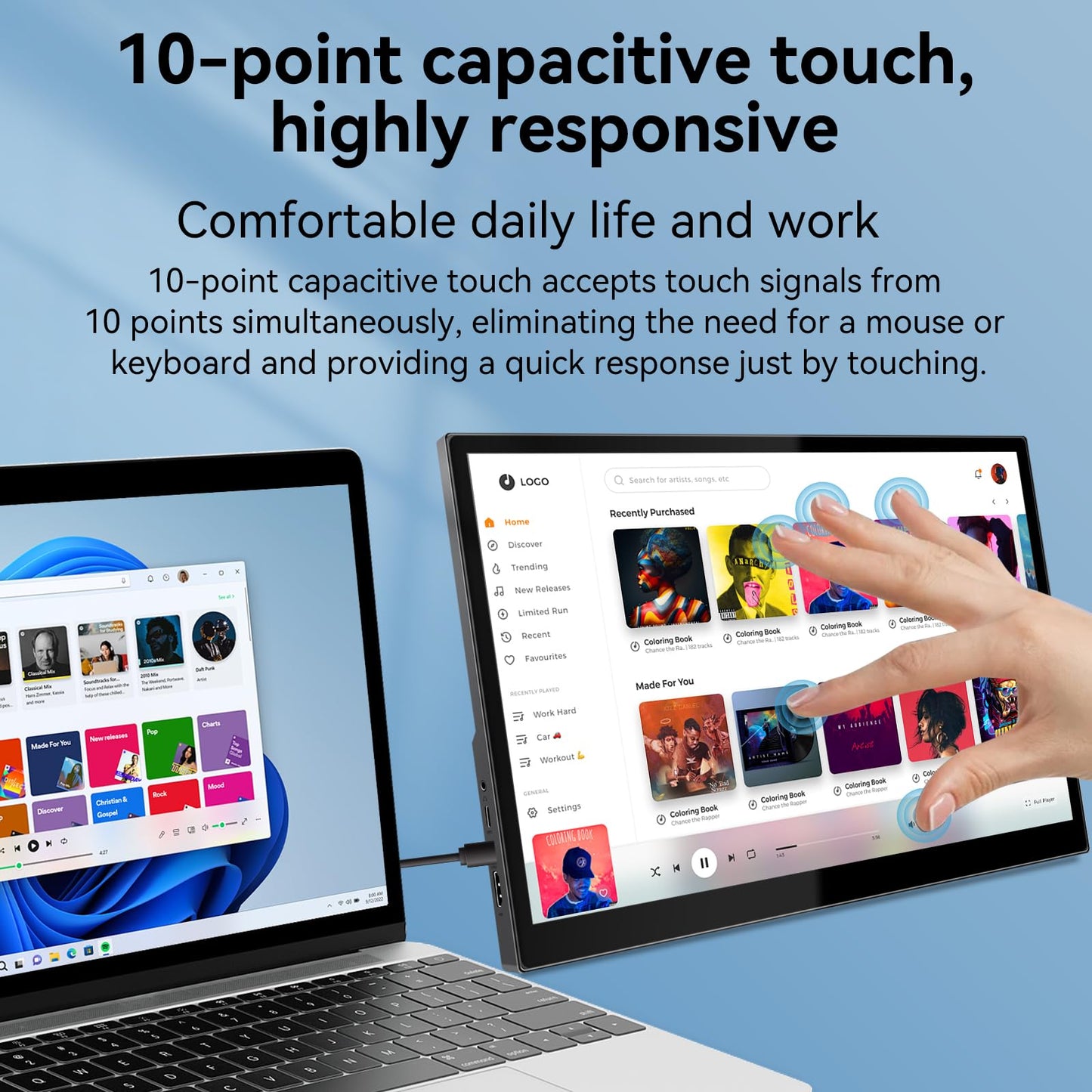 Pisichen Portable Touchscreen Monitor 16 Inch 1920X1200P IPS Touch Screen Monitor with USB C HDMI Port, 350cd/m², External Monitors for Laptop PC Phones Computer PS4/5
