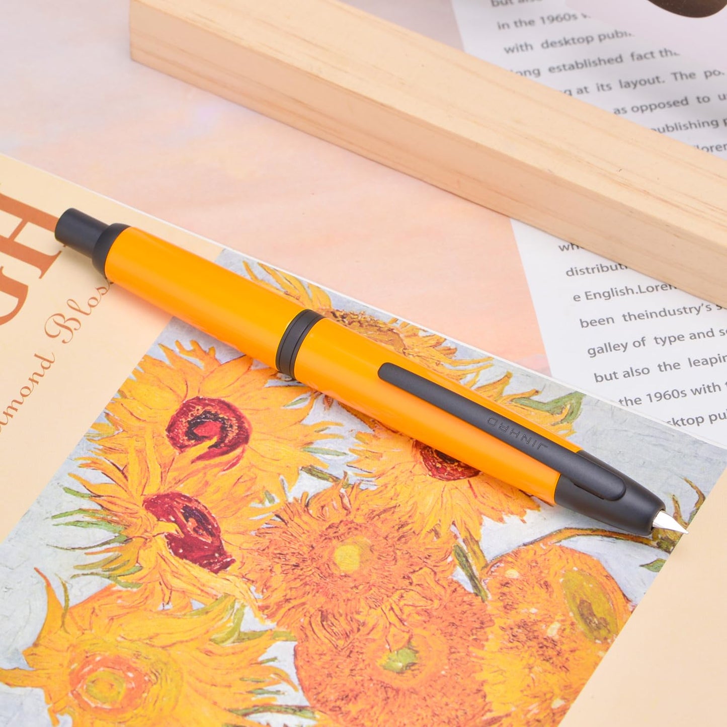 Jinhao 10 Press Fountain Pen with Box, Orange Retractable Extra Fine Nib with Ink Converter Set (Black Clip)