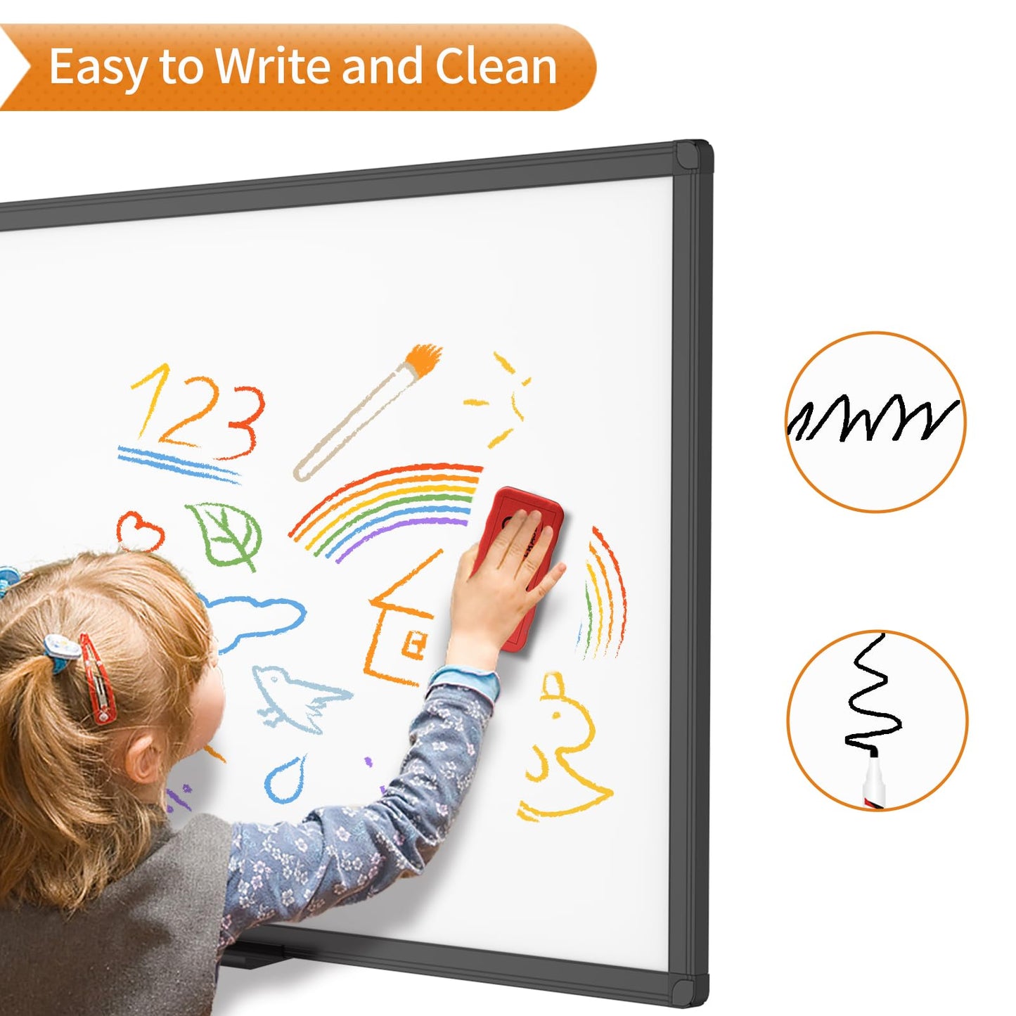 VIZ-PRO Magnetic Dry Erase White Board, 72 X 40 Inches, Black Aluminium Frame