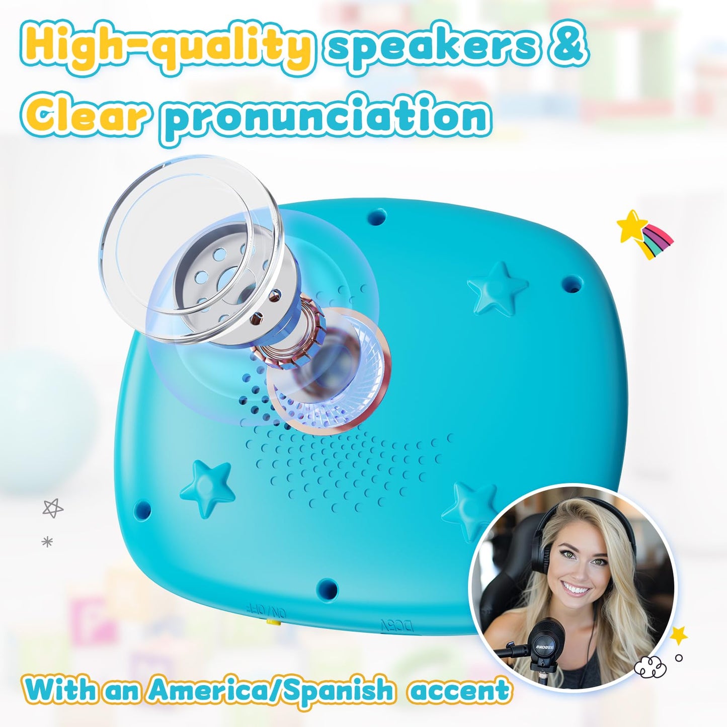 HOMESTEC Toddlers Bilingual Spanish & English Talking Flash Cards with 288 Sight Words, Speech Therapy Toys for 3 4 5 6 Years Old Boys and Girls, Learning Educational Kids Gifts (Blue)