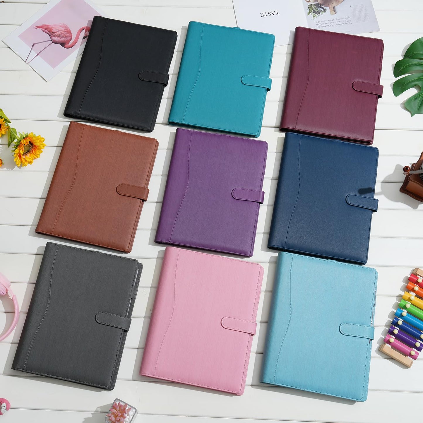 Wonderpool A4 PU Leather Portfolio Holder Ring File Document Case with Removable Binder Clipboard, Multi Pocket and Legal Pad for Business Organizer Interview and Meeting (Gray)