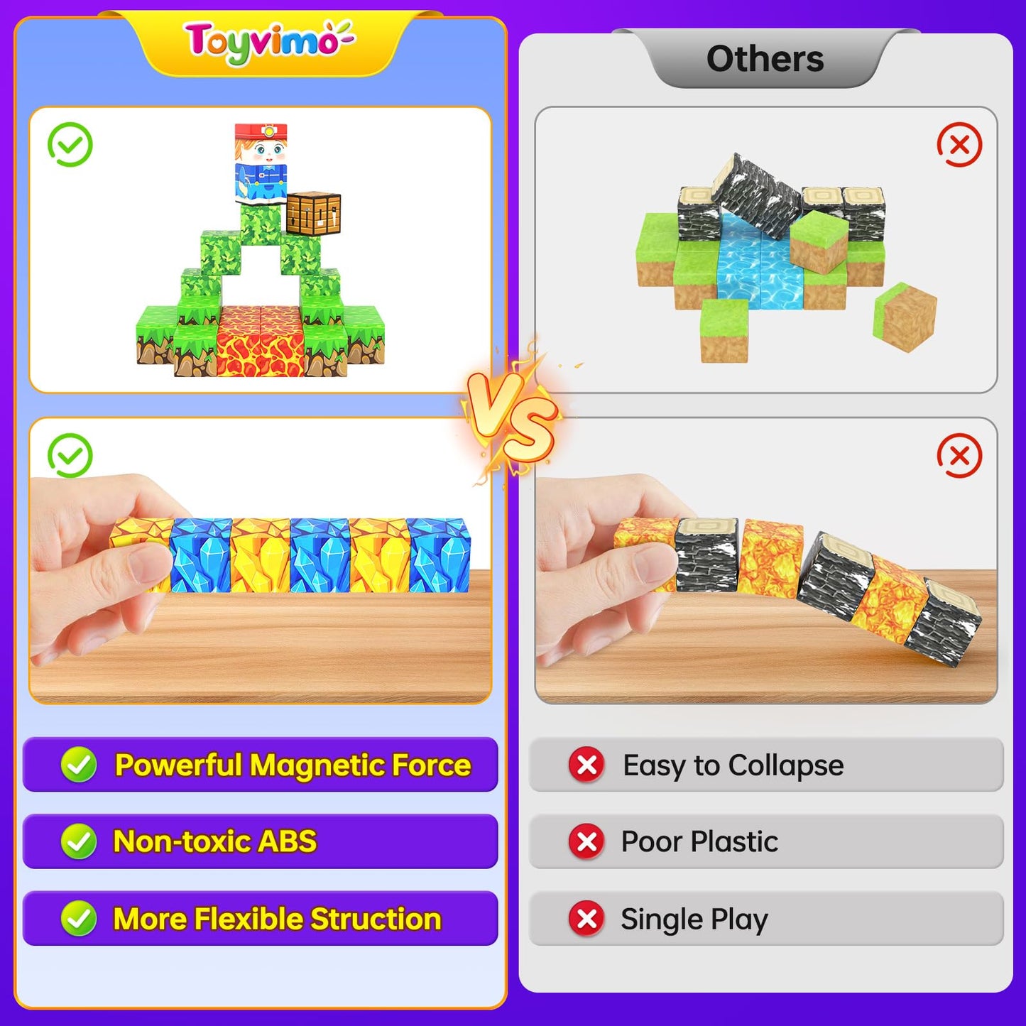 Toyvimo Magnetic Blocks 100PCS Kids Toys Magnetic Building Blocks Build Mine Magnet World Craft Cubes Boys Toys Ages 3-5 4-6 5-7 6-8, 3-12 Year Old Boy Birthday Gifts