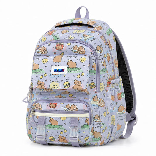 Capybara Backpack with Multi-Pocket Organizer, Water-Resistant Nylon Fashion Aesthetic Daypack, Large Capacity Bag for Capybara Lovers - 17" Height(Purple)