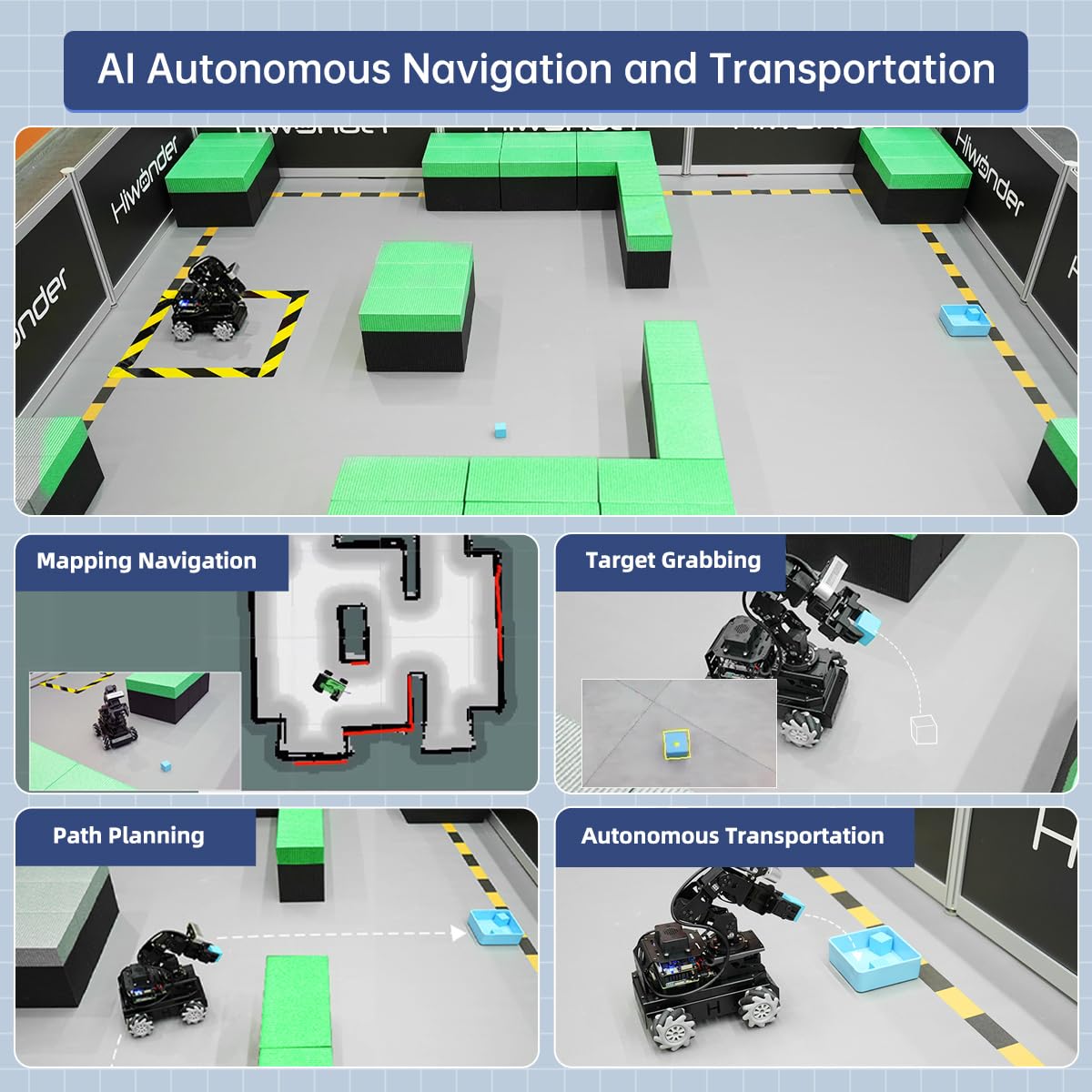 HIWONDER ROS2 Robot Car with ChatGPT Large AI Models, 6DOF Robotic Arm SLAM Mapping Navigation AI Vision Voice Control Scene Understanding ROS Education, LanderPi Advanced Kit & RaspberryPi 5 16GB