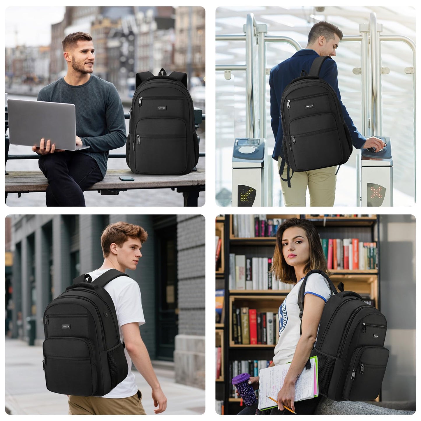 YAMTION Laptop Backpack for Men and Women, Black Backpack, School Backpack for Boys and Girls, Bookbag, Work Backpack Fits 15.6 Inch Laptop and Notebook