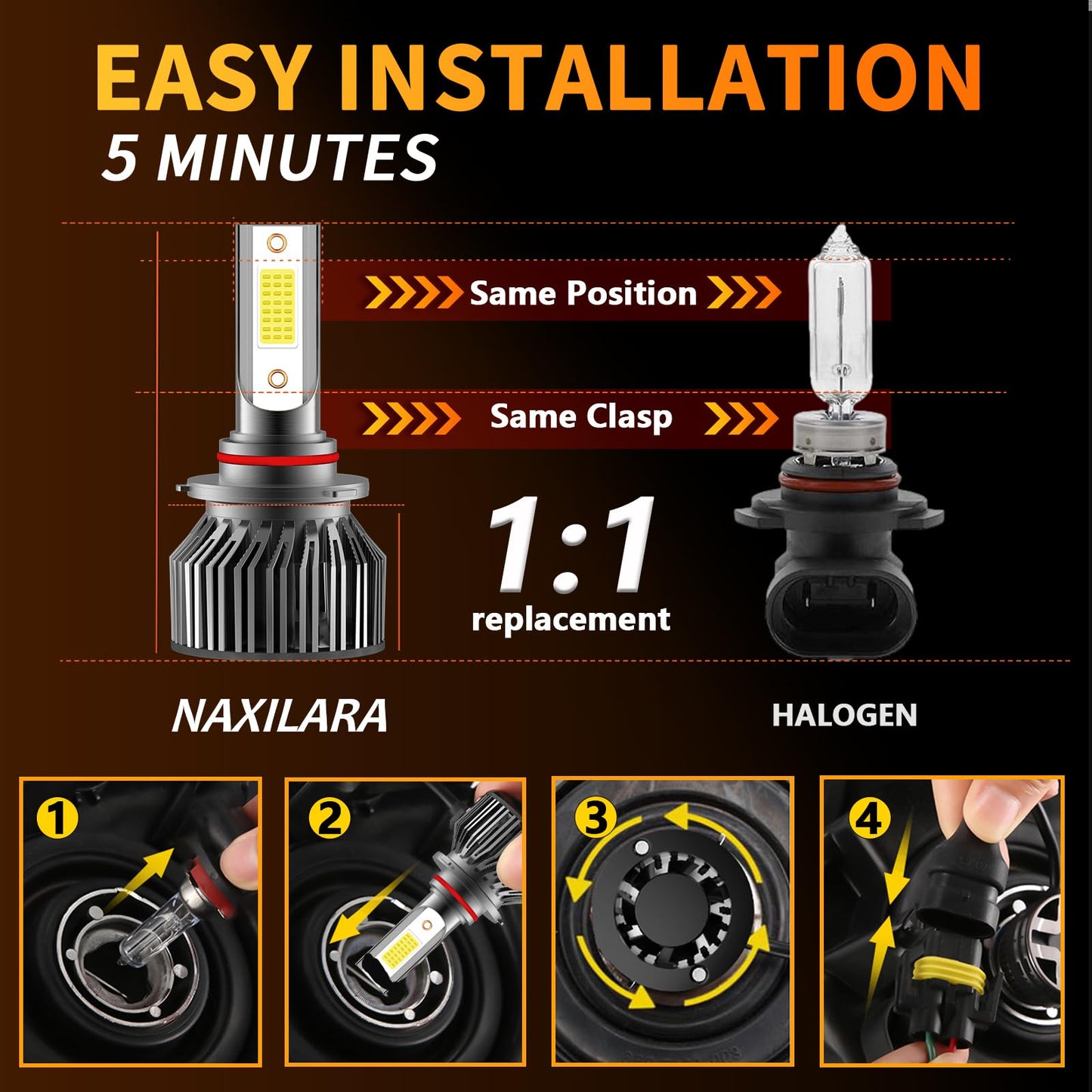 NEXILARA HB3/9005 High Beam & H11/H8/H9 Low Beam Combo Fog Light Bulbs, 600% Brightness, 6500K White, Pack of