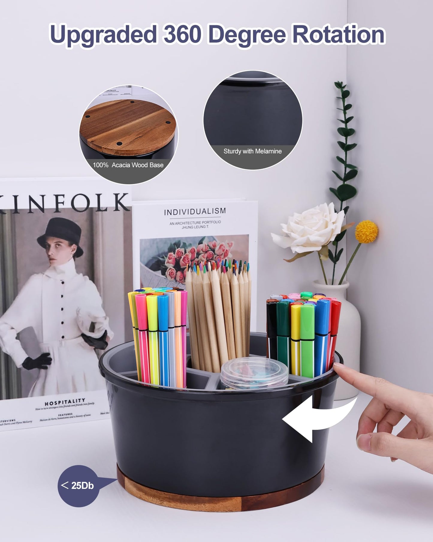 Hitseon Marker Organizer For 300 Markers, 360° Rotating Art Supply Storage Organizer, Pen Holder For Desk School Home Black