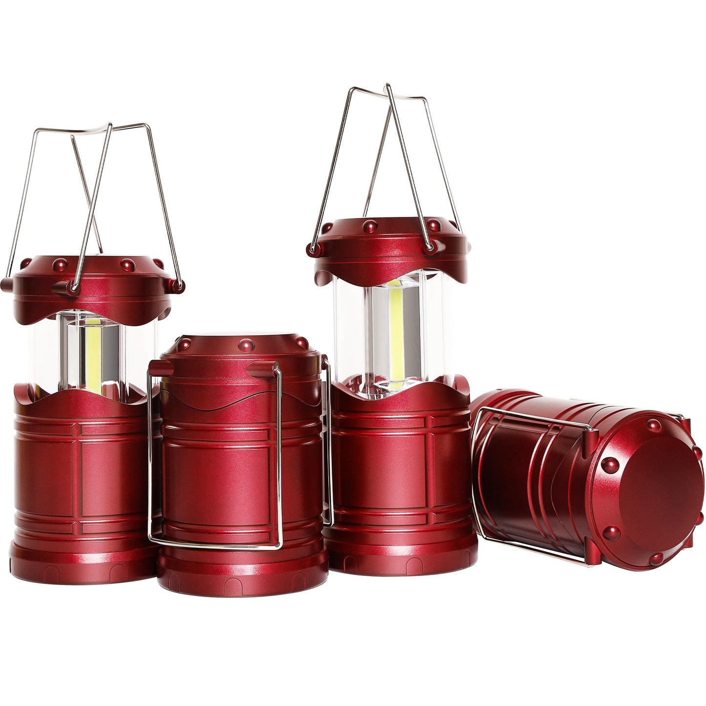 Lichamp LED Camping Lantern 4 Pack, Battery Powered Flashlight, Portable Collapsible Light, Burgundy, Model B4BD