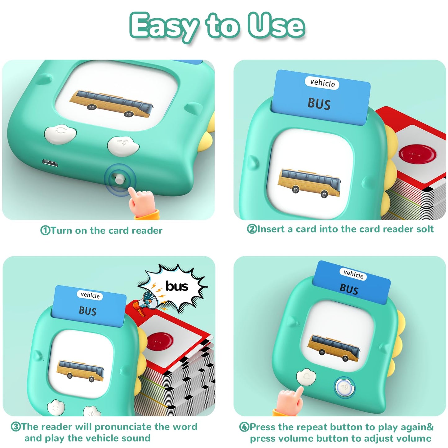 Kidzdo Dinosaur Sight Words Talking Flash Cards for 2 3 4 5 6 Years Old Boys and Girls, Easter Stuff Birthday Gifts for Toddler, Pocket Speech Learning Toys Helps Language Delay Kids, Green