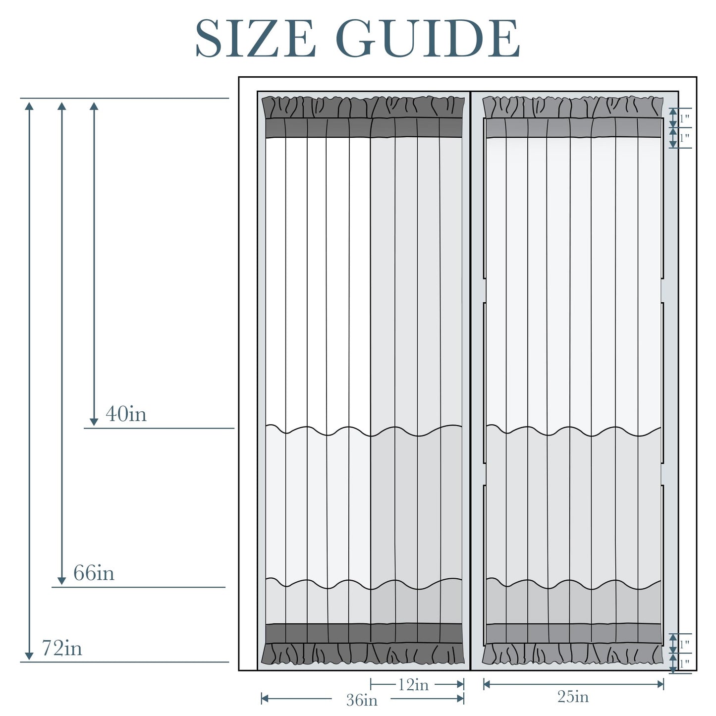 PONY DANCE Stone Blue Back Door Curtains for Door Window, 100% Blackout Dual Rod Pocket Privacy French Curtain for Kitchen, Thermal Insulated Small Window Drapes for Classroom, W25 x L40, 1 Panel