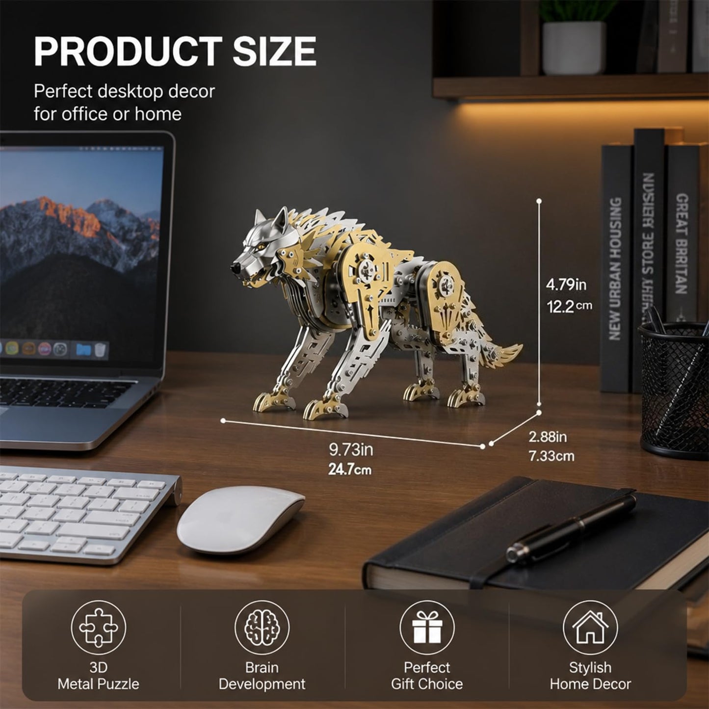 3D Metal Puzzle for Adults,Mechanical Wolf Puzzle Building Set，3D Metal Model Kit, Brain Teaser Puzzles DIY Assembling for Stress Relief - A Collectible Gift for a man (Wolf)