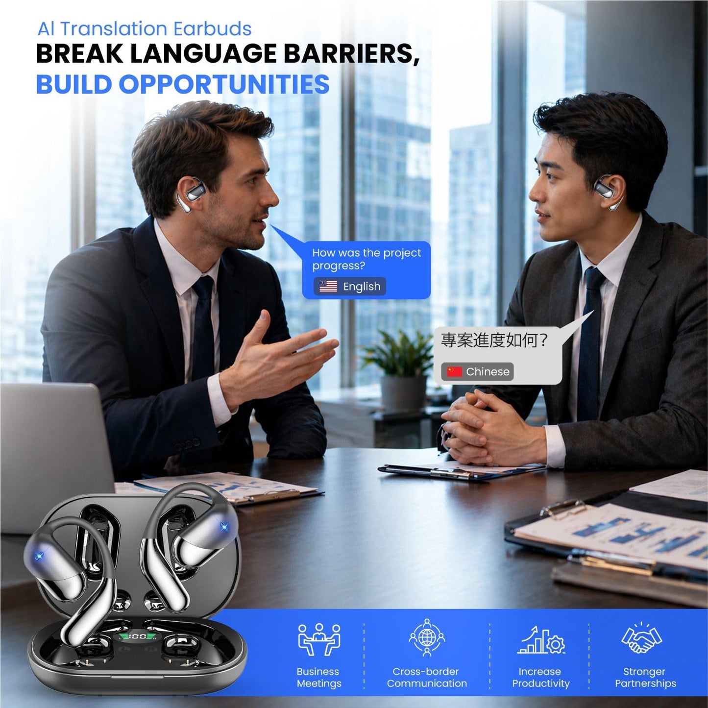 CELVON AI Translation Earbuds Real Time, 198+ Languages Translator Earbuds No Subscription, 2-Way Translating Headphones for Travel Meeting, Audifonos Traductores Inglés Español – Black