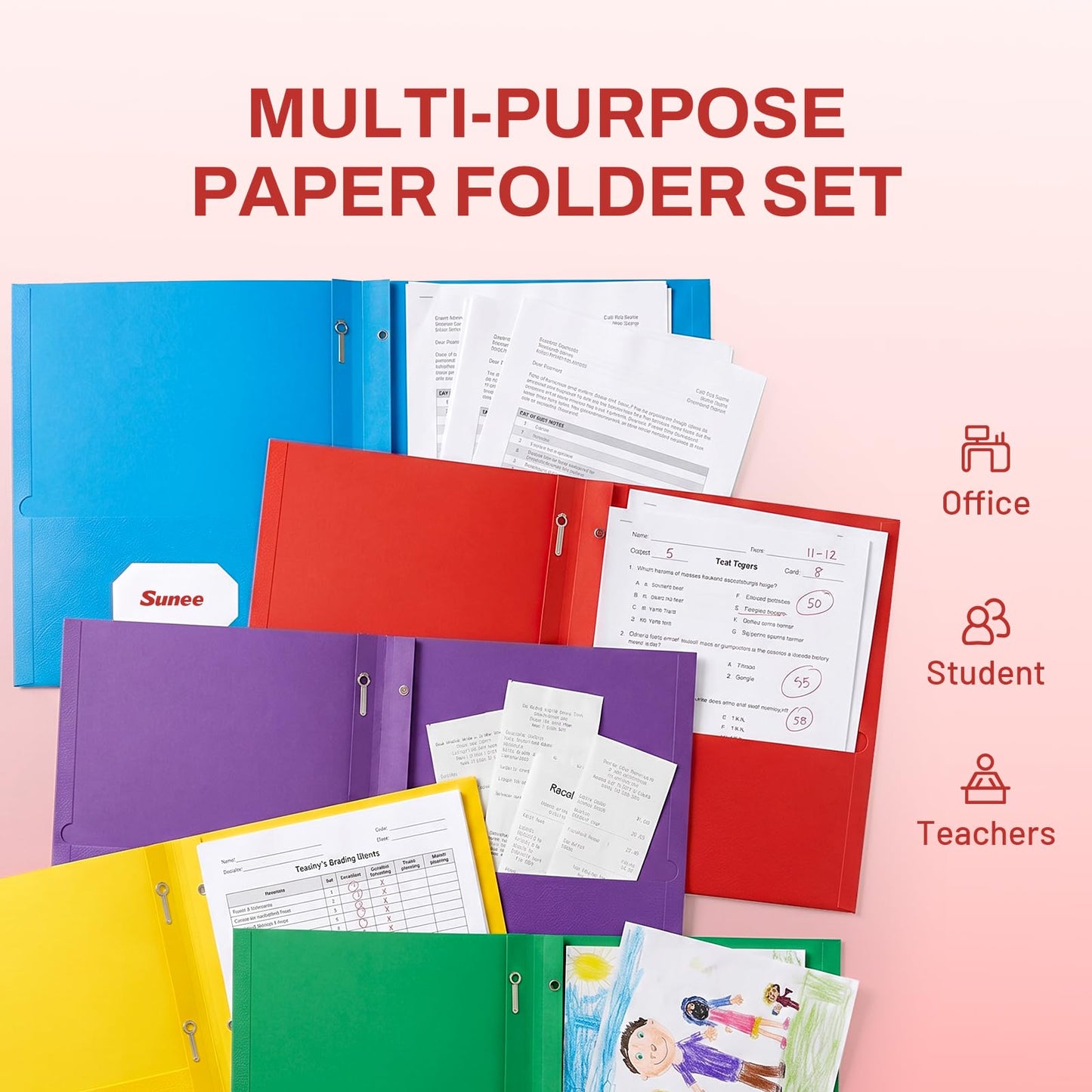 SUNEE 2 Pocket Folders with Prongs (25 Pack, Red), Paper Folders with 2 Pockets and 3 Prongs Fit Letter Size Paper, Folders with Prongs for School Office Home Business