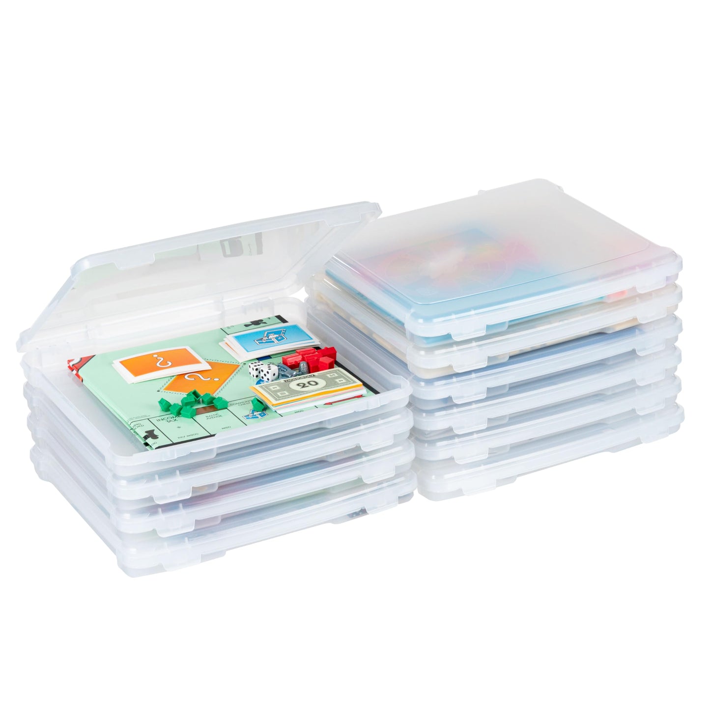 IRIS USA Board Game Storage Containers, 10-Pack |Made in USA| Organizers with Built-In Handle & Snap-Tight Lid for Puzzles, Scrapbook, and Fits 8.5" x 11" or A4 Papers, Slim - Clear