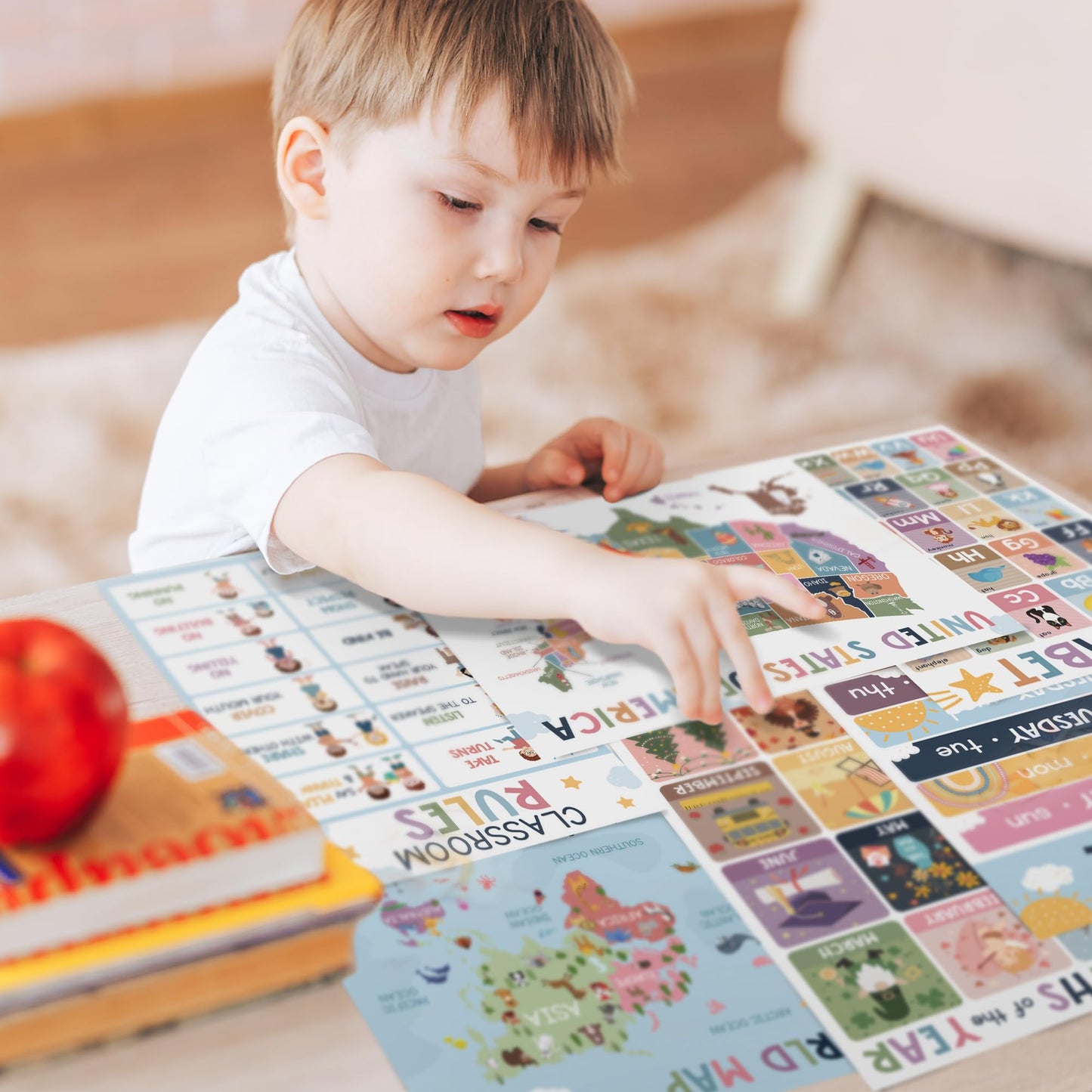 KINGPRINT 16 Laminated Educational Posters For Toddlers (11"x17"), Boho Posters For Classroom, Homeschool Must Haves For Kids, Prek Learning, Preschool Classroom Supplies, Kindergarten Decor