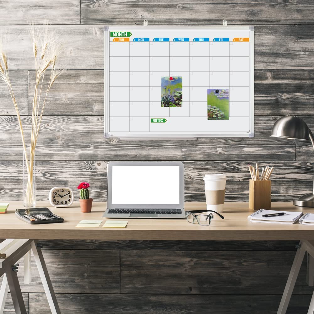 Lockways Dry Erase Calendar Whiteboard, White Board Monthly 24" x 18", Wall-Mounted Aluminum Framed Calendar Board