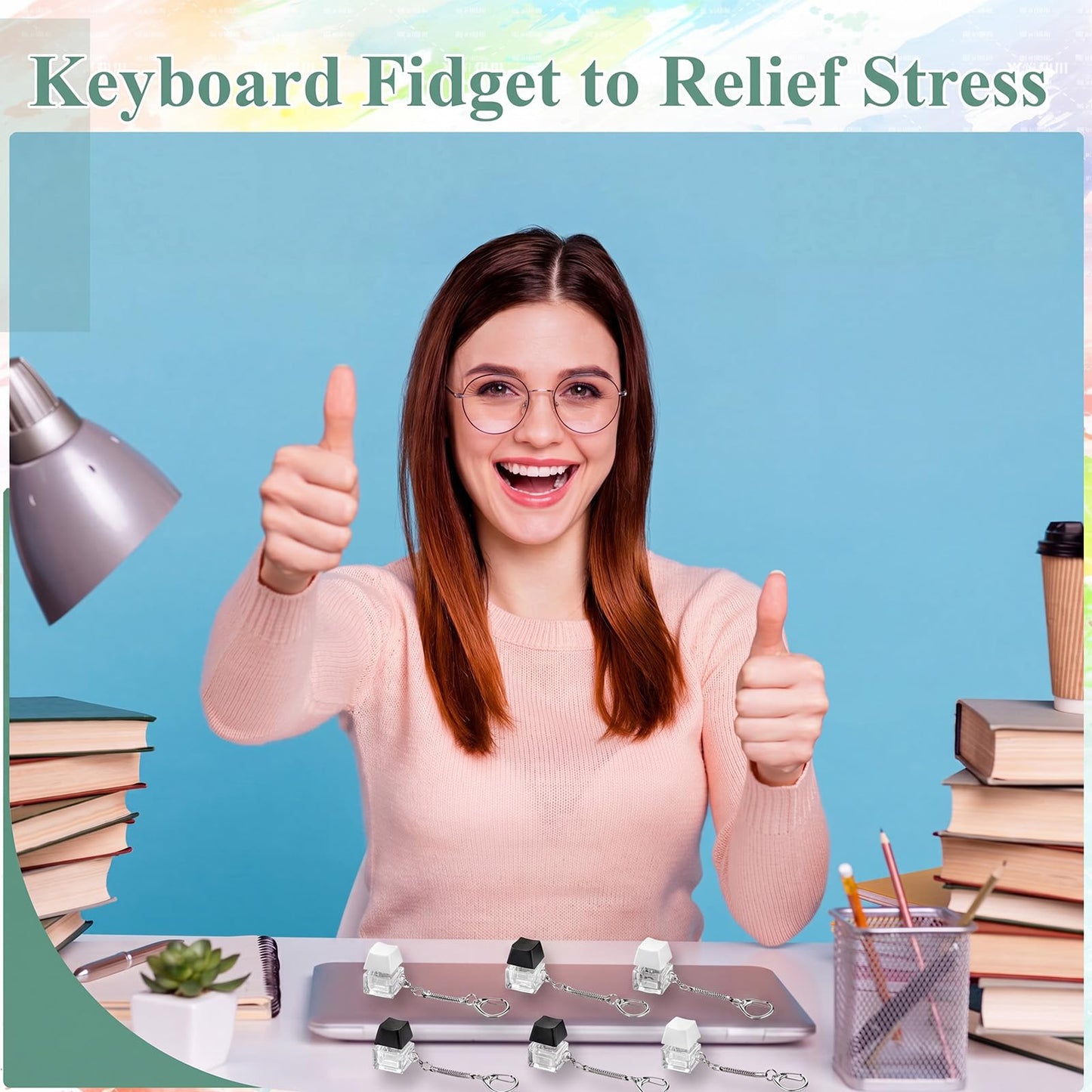 Lewtemi 24 Pcs Keyboard Fidget Clickers Cat Paw Keyboard Keychain Decompression Relief Button Finger Clickers for Adults Office Birthday Party Gifts to Relief Stress Pass the Time (Black and White)