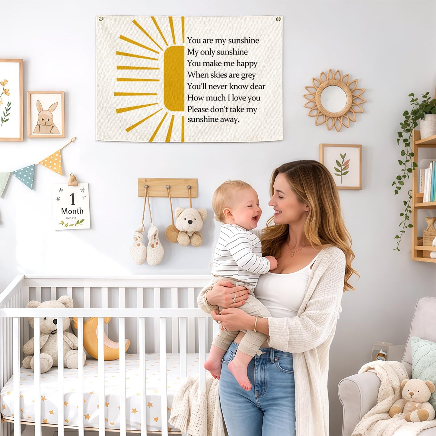 Nursery Wall Decor-Rectangular Banner Flag Wall Decor for Kids Girl Boy-Playroom Bedroom Baby Room Wall Sign-Baby Shower Christmas Gift -You are My Sunshine-28.5"L×20"W