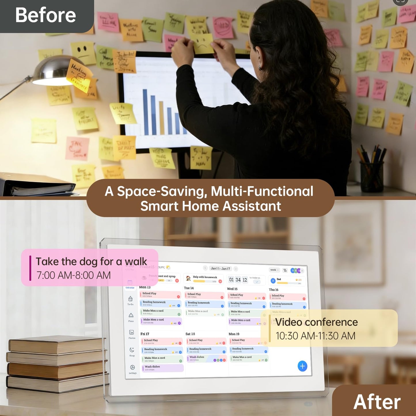 Digital Calendar Wall Touch Screen, 15.6 Inch Smart HD Electronic Calendar for Family & Chore Chart with Meal Planner, Built-in Digital Photo Frame, Gift for Parents & Kids, Desk Stand & Refills (White)