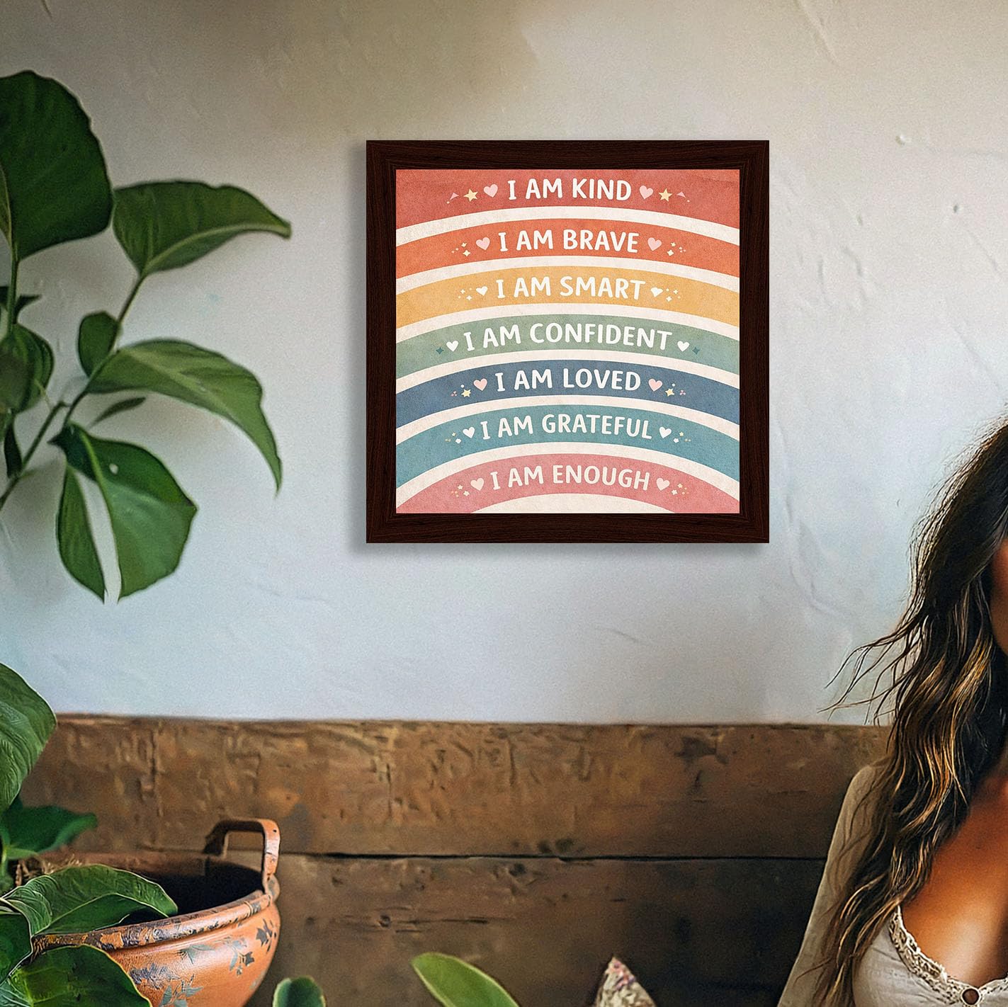 Kids Classroom Wall Art Decor Wooden Framed Sign Positive Affirmations Posters Inspirational Motivational Sign For Educational School Homeschool Nursery 8×8 Inch