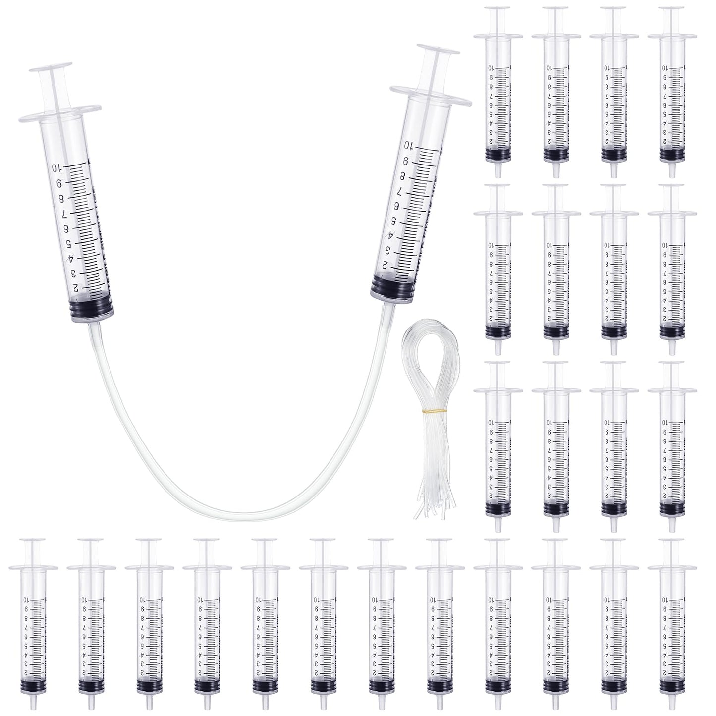 Threlaco 24 Pcs Hydraulic and Pneumatic Kit 10ml Plastic Syringe with 12 Pcs 20in Vinyl Handy Tubing for Science and Engineering Projects for Back to School Classrooms Scientific Labs