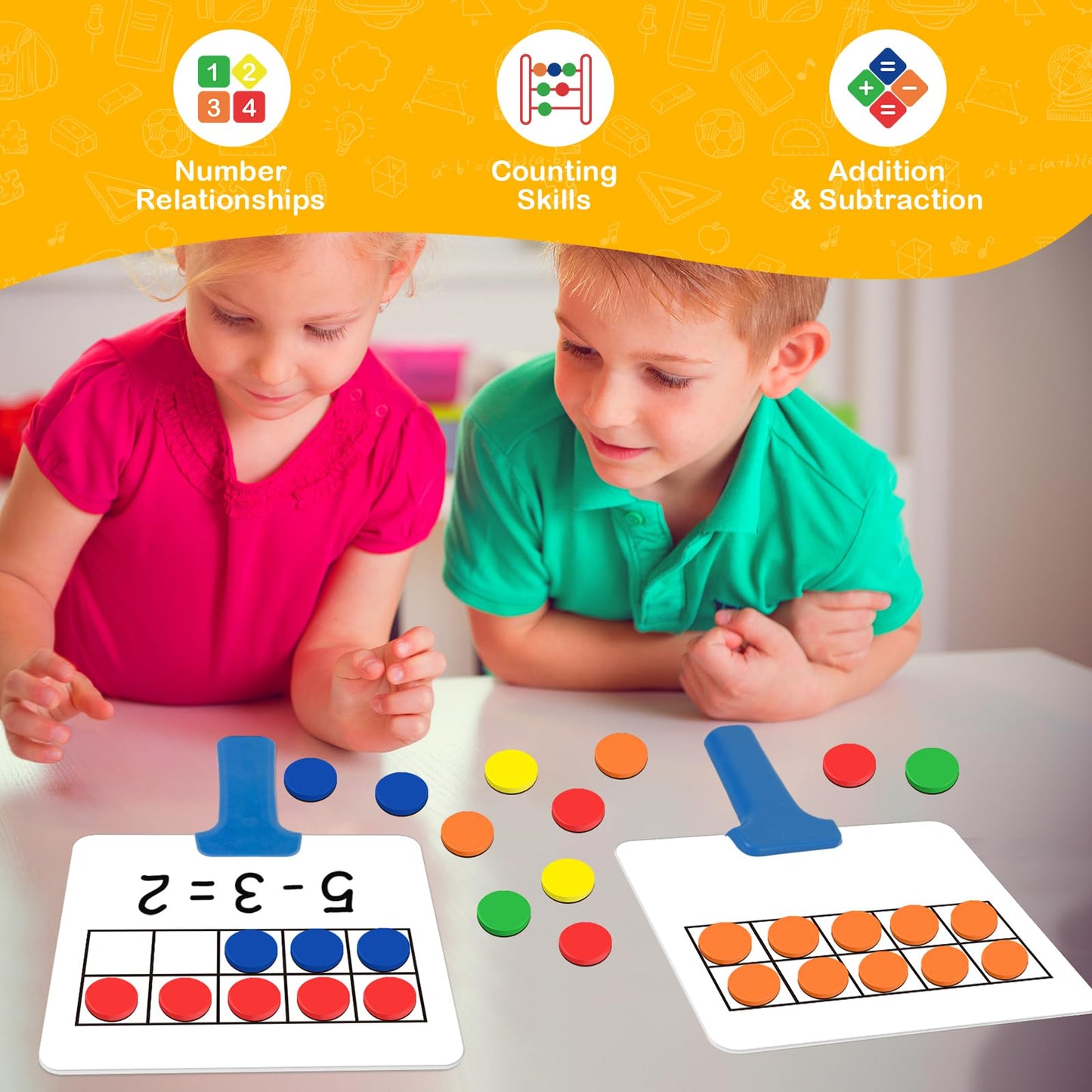 Quilinz Magnetic Ten Frame Set,5 Dry Erase Paddles & 150 Math Counters,Counting Toys for Kids,Addition and Subtraction Games,Math Manipulatives 1st Grade,Kindergarten Preschool Classroom Must Haves