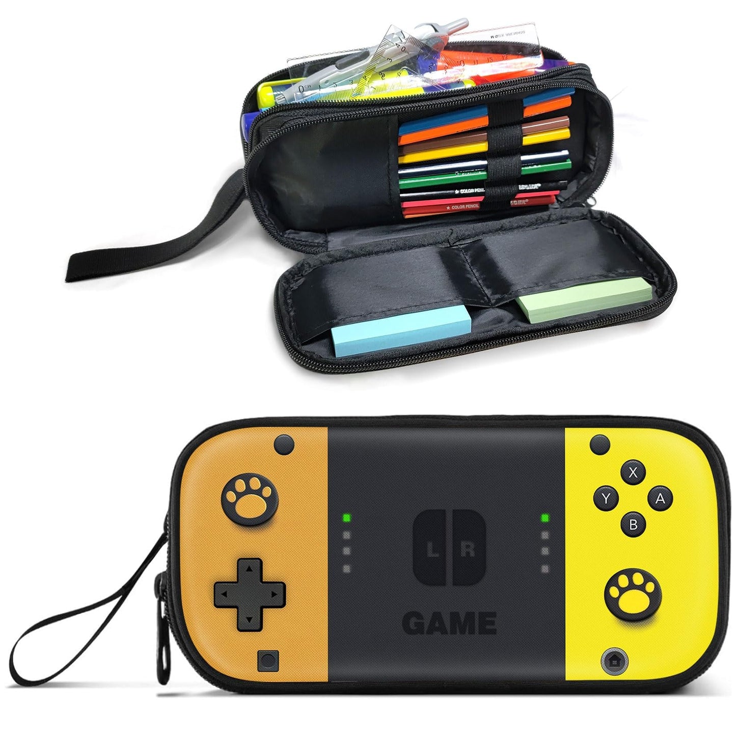 JIRAIKEI Gamer Pencil Case for Boys, Large Boys Pencil Pouch for Kids Teens School, Big Capacity Pen Box Pen Bag Organizer with 2 Compartments & Zipper