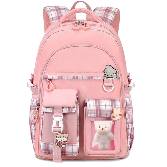PRLINJSK Girls Backpack，Cute School Backpack for Girls Kids Teens，Kawaii Bookbag for Primary Elementary，Pink