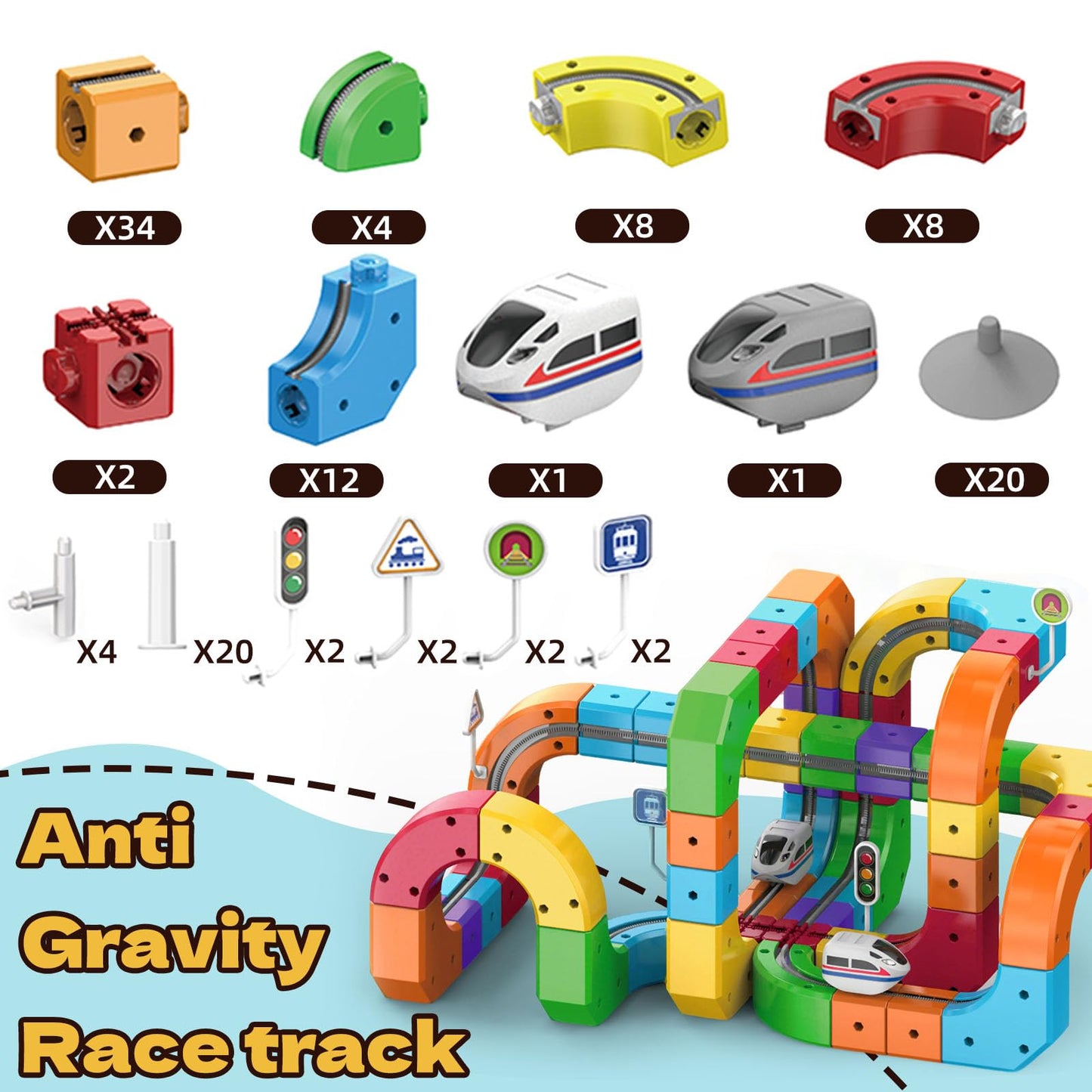 Electric Magnetic Train Track Sets,Building Toy Train Track，Magic Cars Sets,Gravity Defying 3D Embedded Layouts & Motorized Car,for 3-7 Years Old Toddler Boys and Girls Birthday (123PCS-Two Cars)