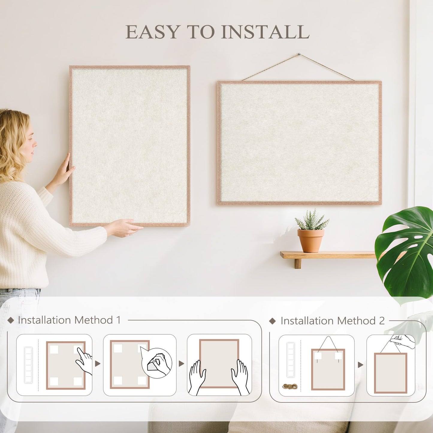 DOLLAR BOSS Felt Framed Bulletin Board 24'' x18'' 1PC Small Cork Boards for Walls Cute Lightweight Aesthetic Corkboard for Office Home Decor College Dorm Room Photo Display with 10 Pins, Beige