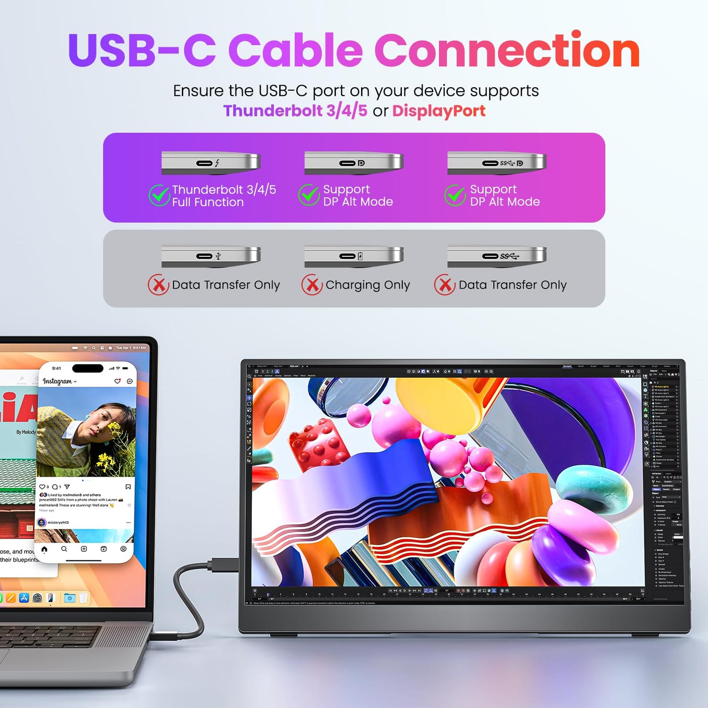 Upperizon Portable Monitor 15.6 inch FHD 87% sRGB 60Hz IPS HDR HDMI USB-C Travel Monitor for Laptop MacBook PC Surface PS5 Xbox, External Display with Kickstand & Speakers, VESA Compatible