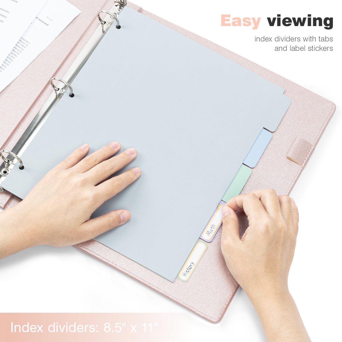 Ospelelf 3 Ring Binder with Clipboard, 1 Inch Leather, Letter Size (8.5" x 11"), Clipboard Binder with 5 Tab Dividers, Rose Gold