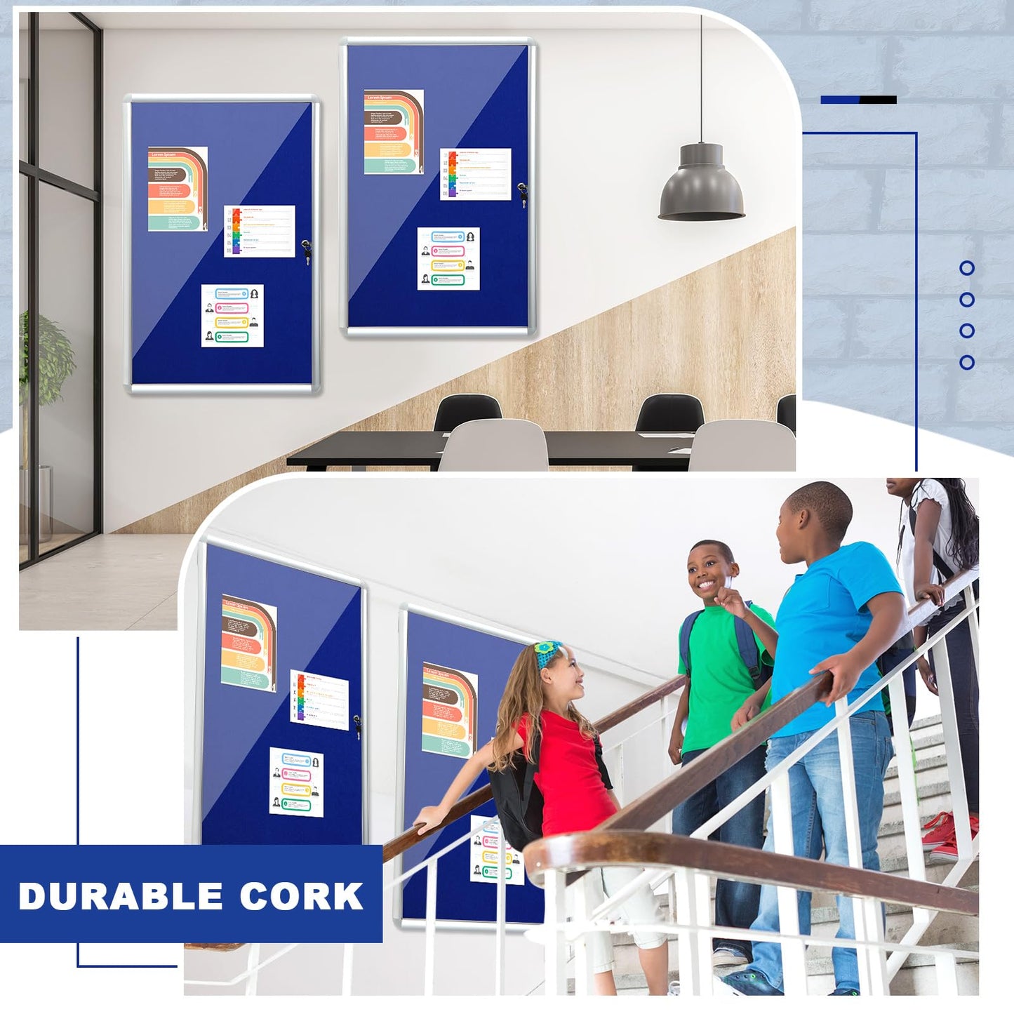 Maasechs Blue Enclosed Bulletin Boards 36 x 46.5 Inch Lockable Noticeboard Displays Cork Boards Wall with Locking Door, Outdoor Bulletin Board Windproof Ideal for School Office Notices