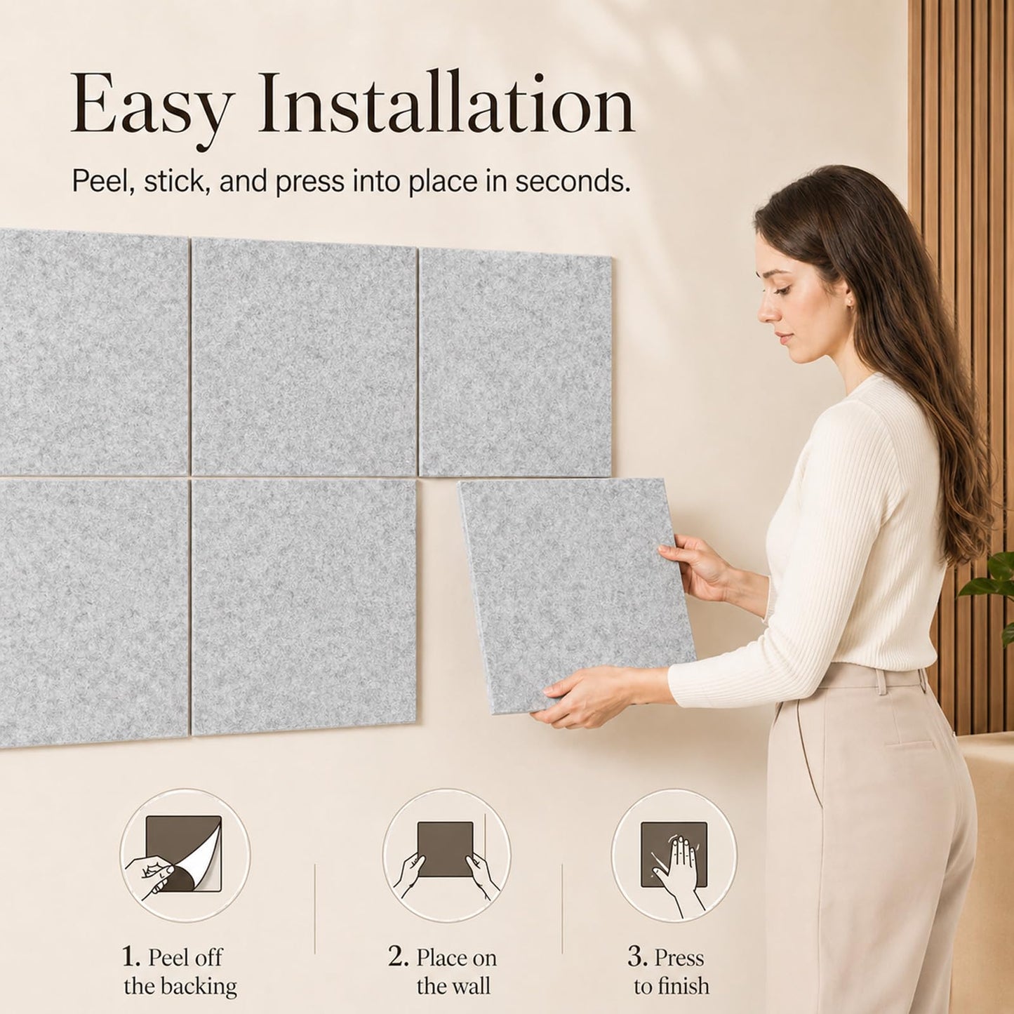 Baysola Felt Bulletin Board Panels 48 x 36 Inch Self Adhesive Wall Tiles Cork Board Alternative for Office Classroom Photos Notes 12 Pack