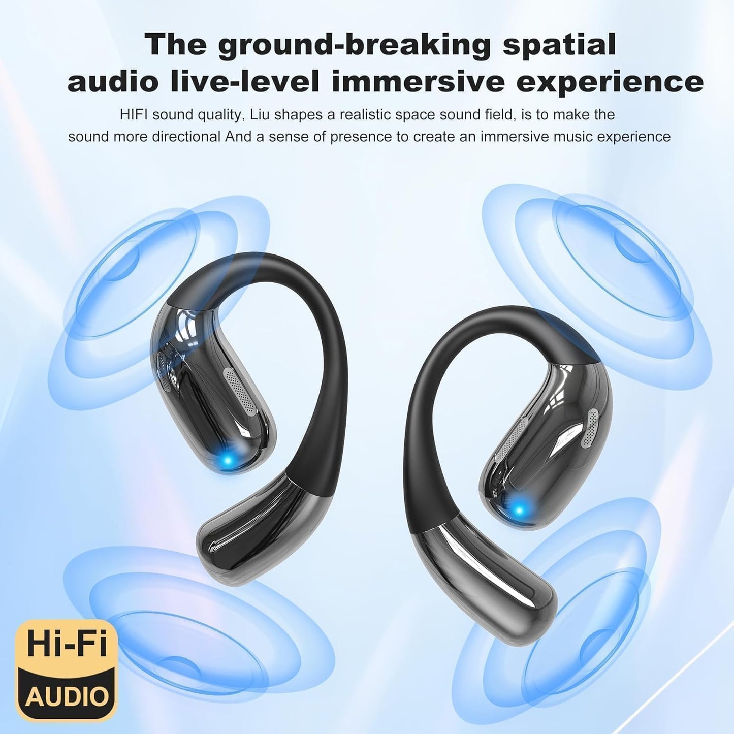 Real-Time AI Translation Earbuds, Open-Ear Audifonos Traductores Inglés Español Two-Way Translator Headphones, Bluetooth Wireless Earhooks for Business, Travel, Learning, Meetings (Grey)