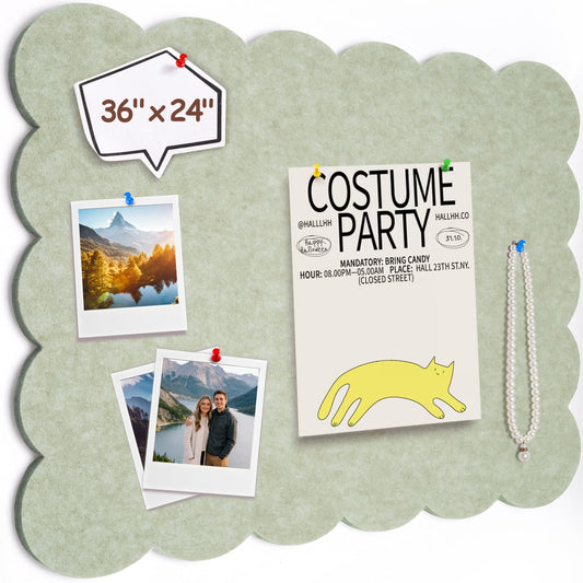 Felt Bulletin Board 36" x 24" Cork Board Alternative,Decorative Felt Pin Board Foldable Cork Boards for Walls Self-Adhesive Cork Board for Home Office Classroom Pin Board (Sage Green)