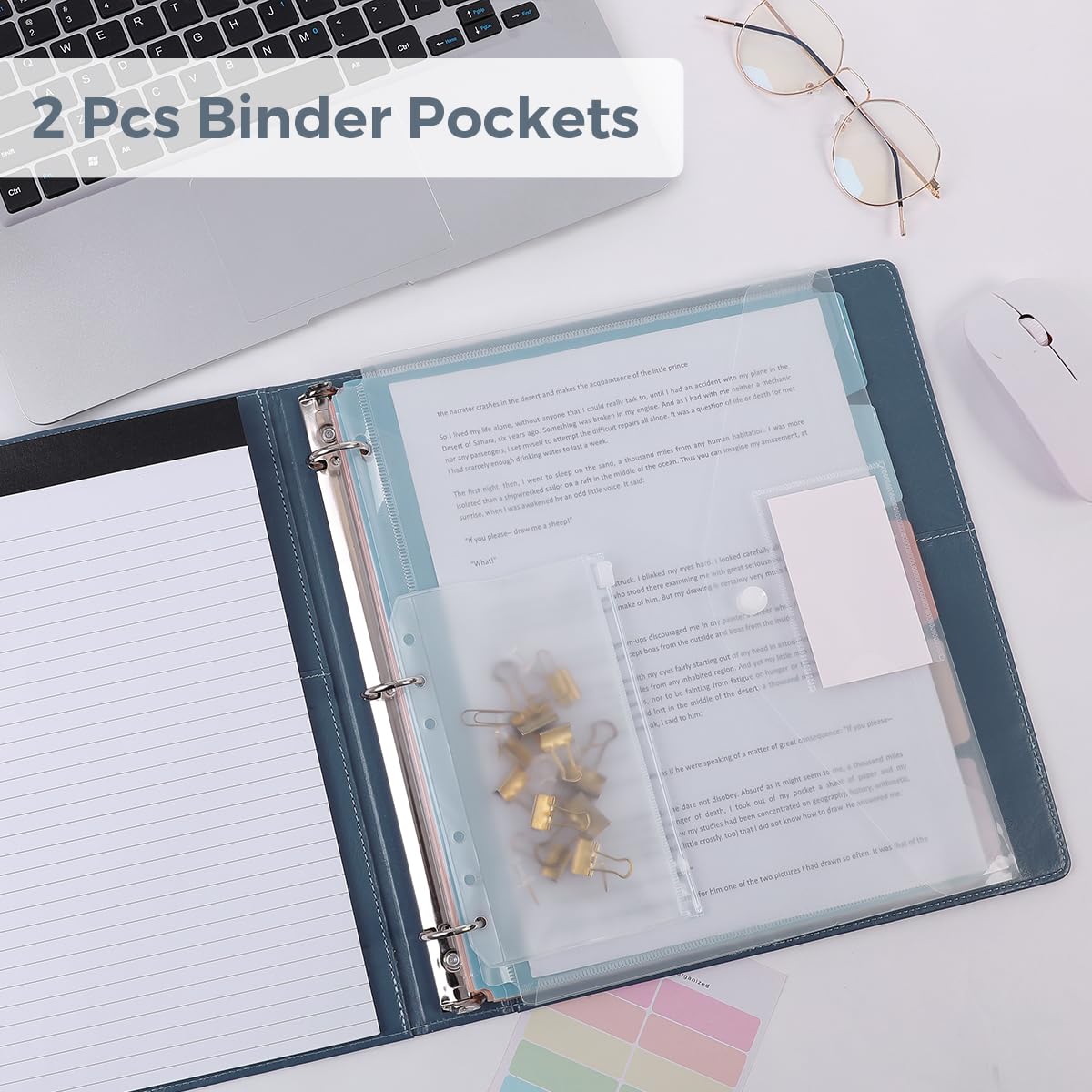 SKYDUE 3 Ring Binder with Clipboard, 13.2" × 10.2" Faux Leather 1 Inch Binder Organizer with 5 Pocket Dividers, Notepad, Labels & 2 Storage Pockets for Teachers, Students, Nurses & Office Work