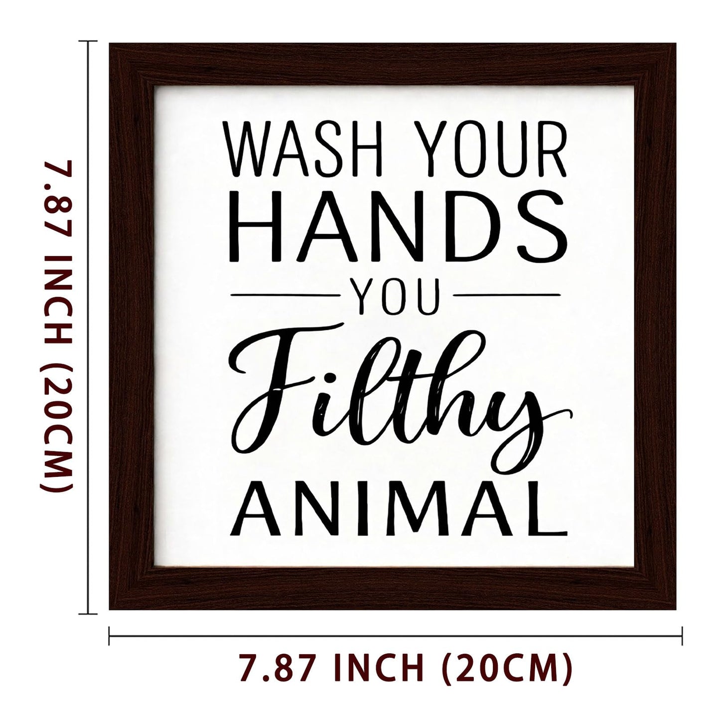 Funny Bathroom Wall Art Poster Wooden Framed Sign Black And White Bathroom Decor Wash Your Hands Sign For Kids Mens Toilet Quotes Signs 8×8 inch