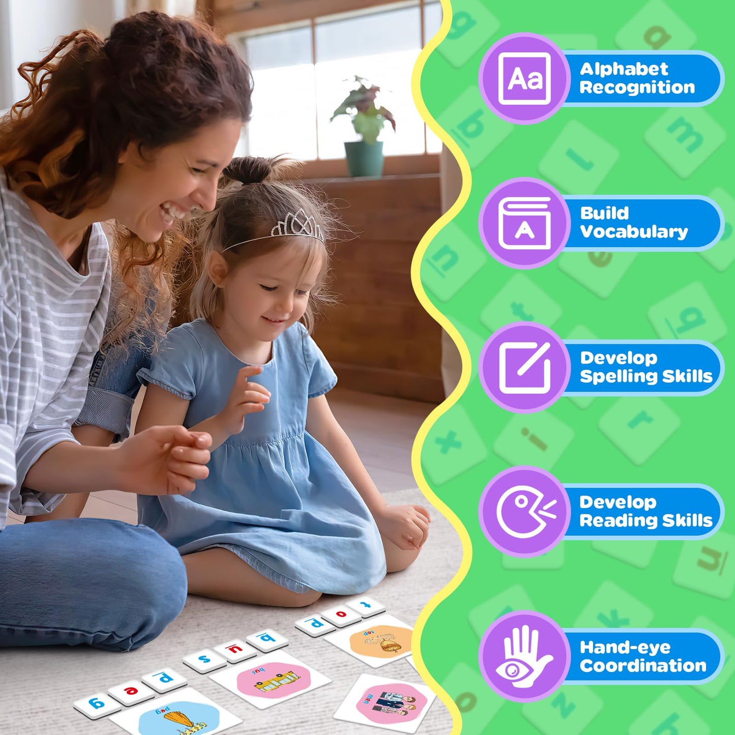 Zazopup CVC Word Games,Magnetic Letters & CVC Flash Cards,Phonics Games,Alphabet ABC Toys,Refrigerator Fridge Magnets for Kids Toddlers,Speech Therapy,Spelling Learning Games for Preschool Classroom