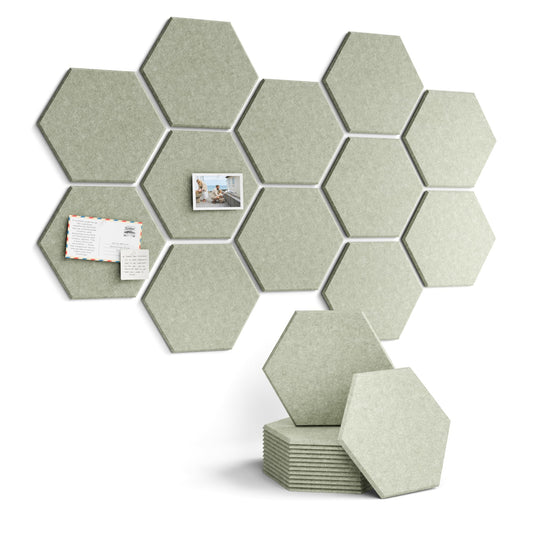 Fluxynara Hexagon Cork Board Alternative for Walls Decor-12-Pack Felt Bulletin Board Tiles,with 30 Pushpins,70 Adhesive Tabs for Office,Classrooms & Home Pin Board Felt Board-Sage