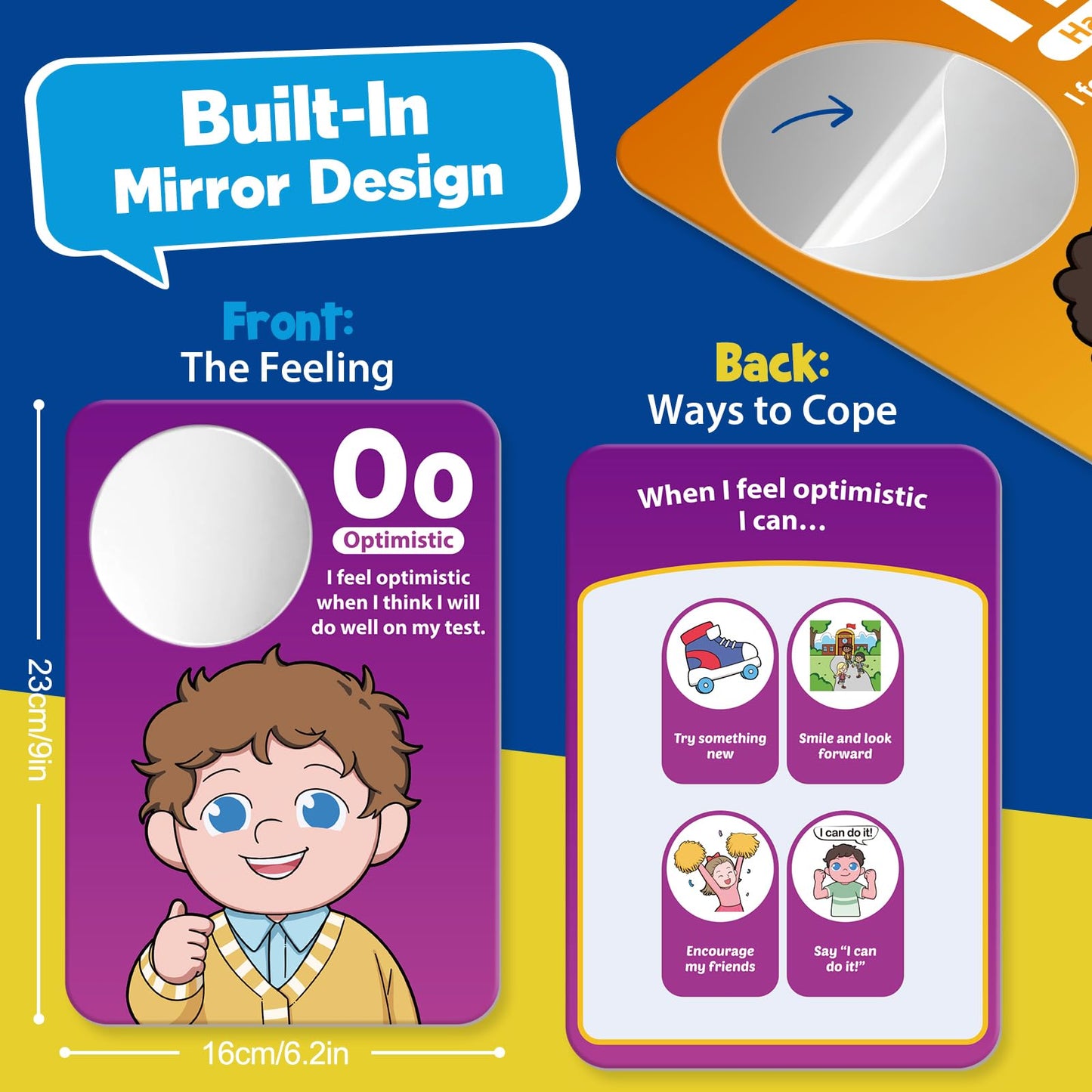 Broytain Emotion Cards for Kids, 26 Feelings Cards with Built-In Mirror, SEL Learning Flashcards with Coping Skills, ADHD/Autism Learning Materials, Emotions Flashcards for Therapy, Home Use