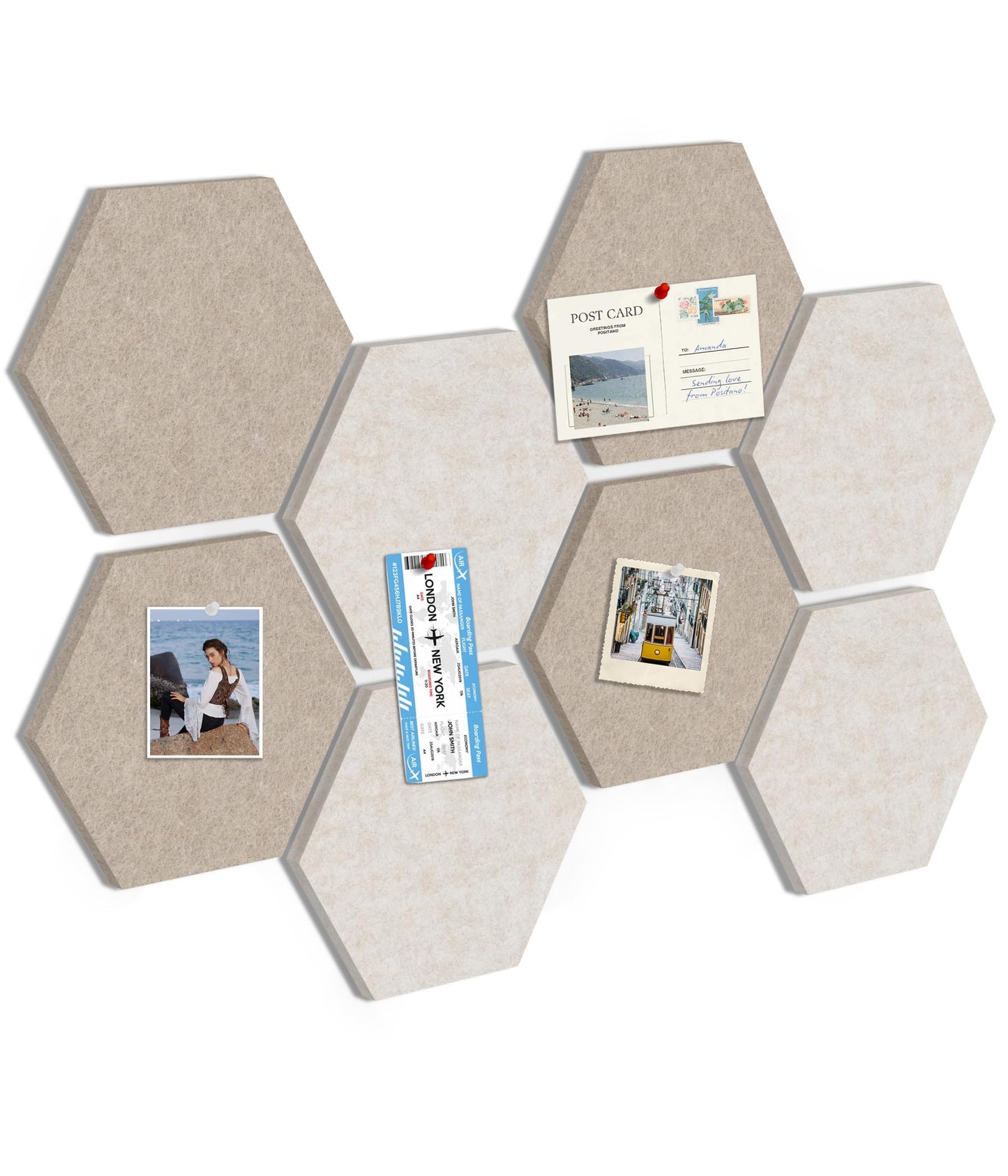 Toptople 12 Inch Large Hexagon Cork Board for Walls, 8 Pack Felt Bulletin Board Tiles, Pin Board with Push Pins for Office Photo and Note, Tan Mix