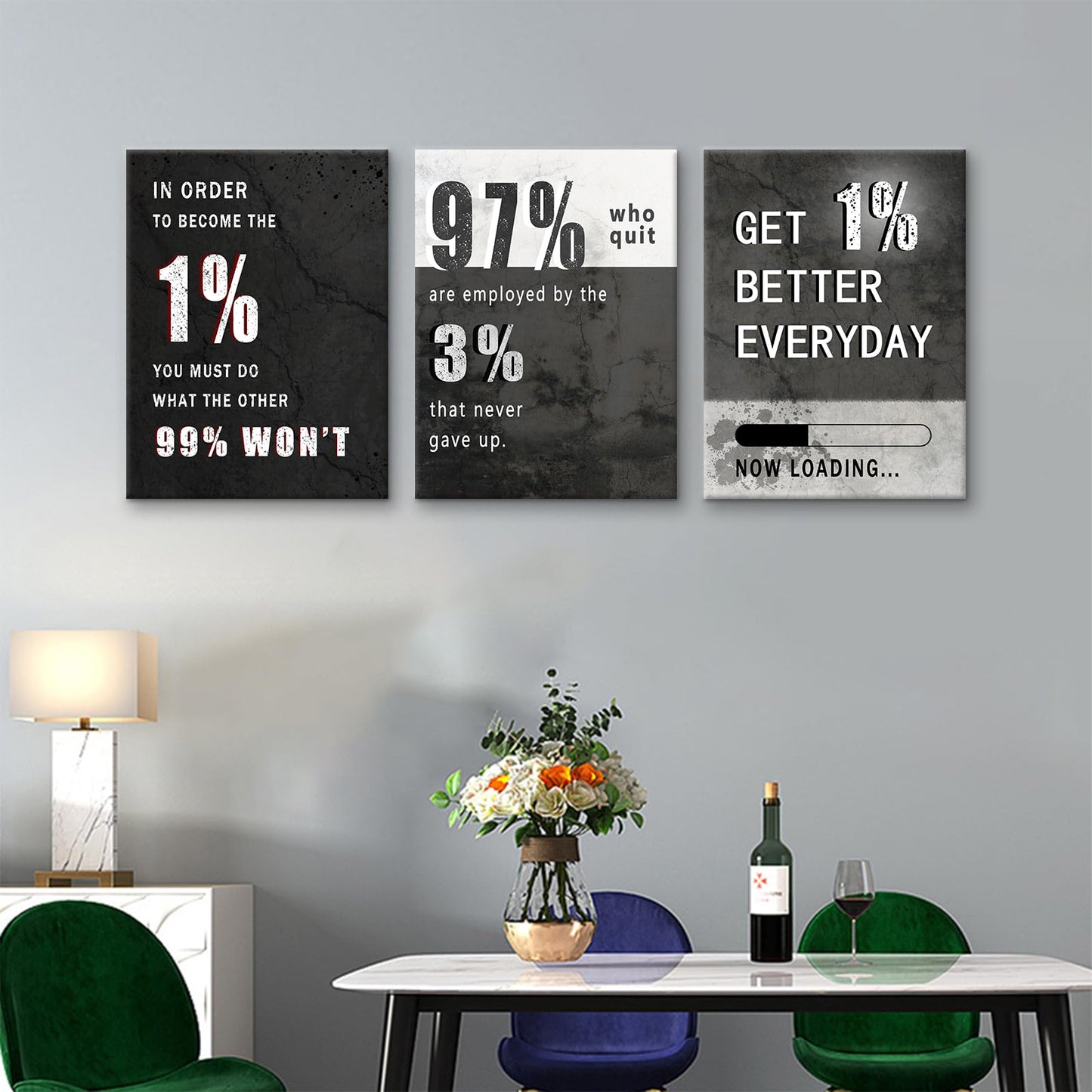 3 Piece Inspirational Canvas Wall Art Motivational Quotes Positive Success Print Pictures for Office Wall Decor Business Entrepreneur Poster Framed Artwork For Home Bedroom Decor [36''W x 16''H]
